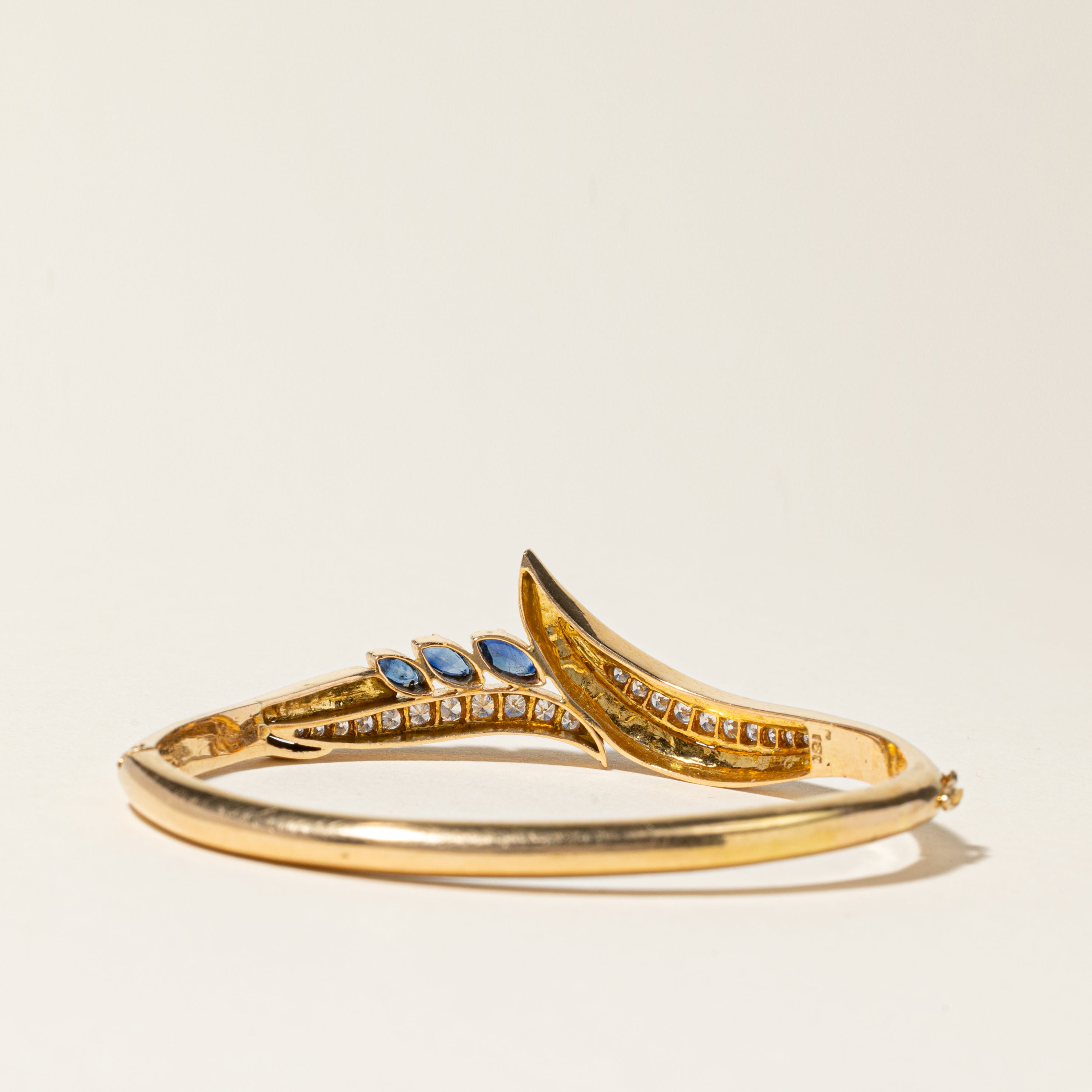 18K Yellow Gold Sapphire and Diamond Bangle Bracelet - 0.91ctw Sapphire & 0.53ctw Diamond - Size 6.5 - Elegant Jewelry for Women, Perfect for Weddings, Anniversaries, and Special Occasions