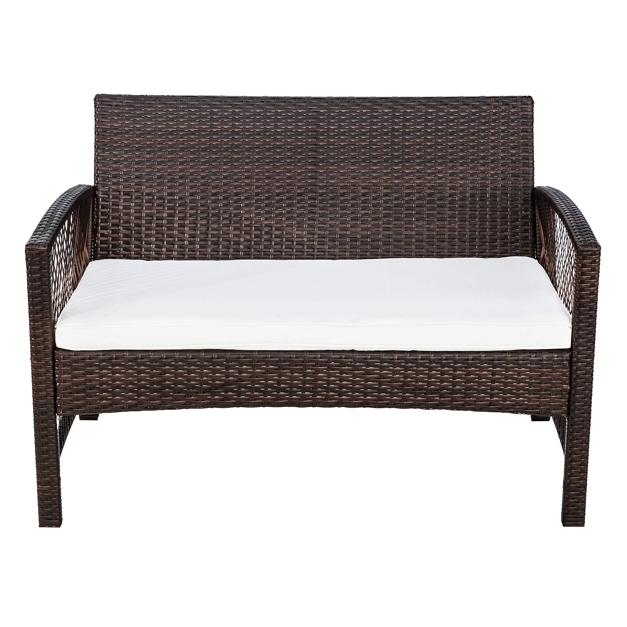 4-Piece Outdoor Rattan Patio Furniture Set - Wicker Sofa, Chair & Table for Garden, Backyard, Porch, Poolside - Brown - Perfect for Relaxing, Entertaining & Outdoor Dining