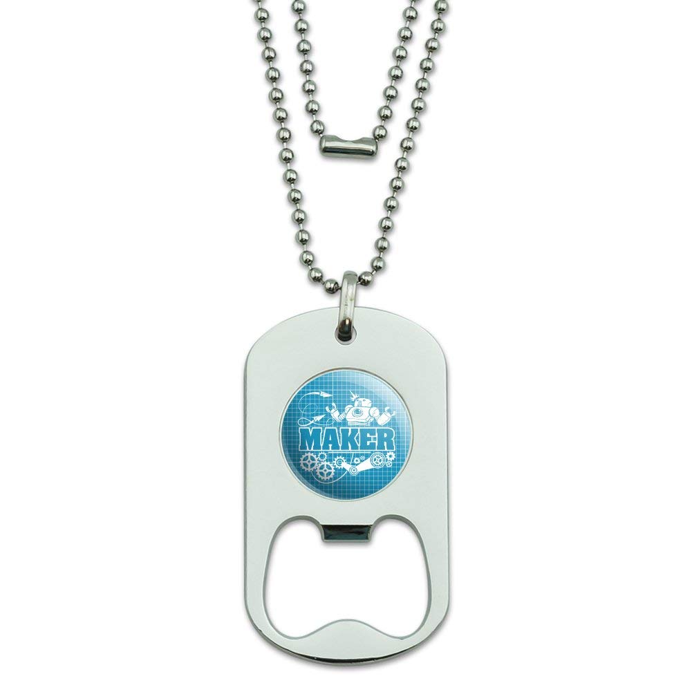 Custom Military Dog Tag Bottle Opener Pendant - Robot & Gears Blueprint Design for Men | Unique Gift for Veterans, DIY Enthusiasts | Perfect for Keychains, Necklaces & Beer Openers