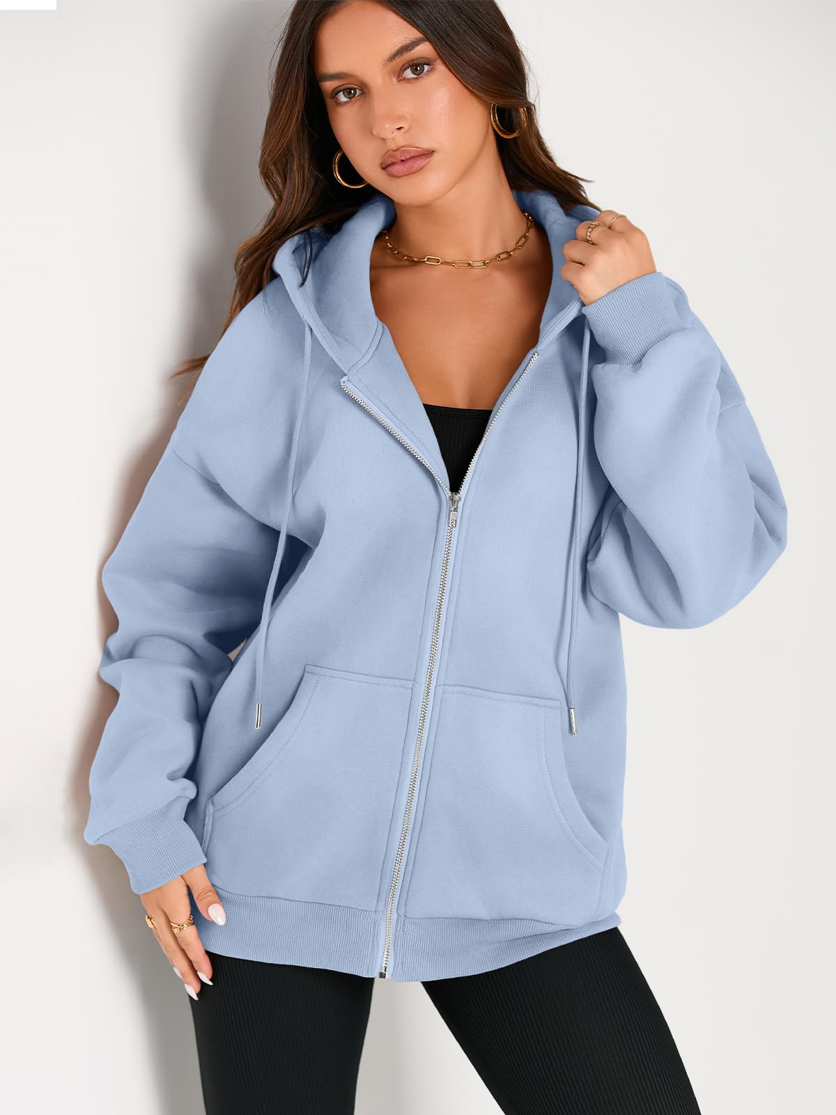 EFAN Women's Oversized Zip Up Hoodie with Drawstring & Pocket - Cute Fall Jacket for Casual Wear, Street Style & Cozy Loungewear