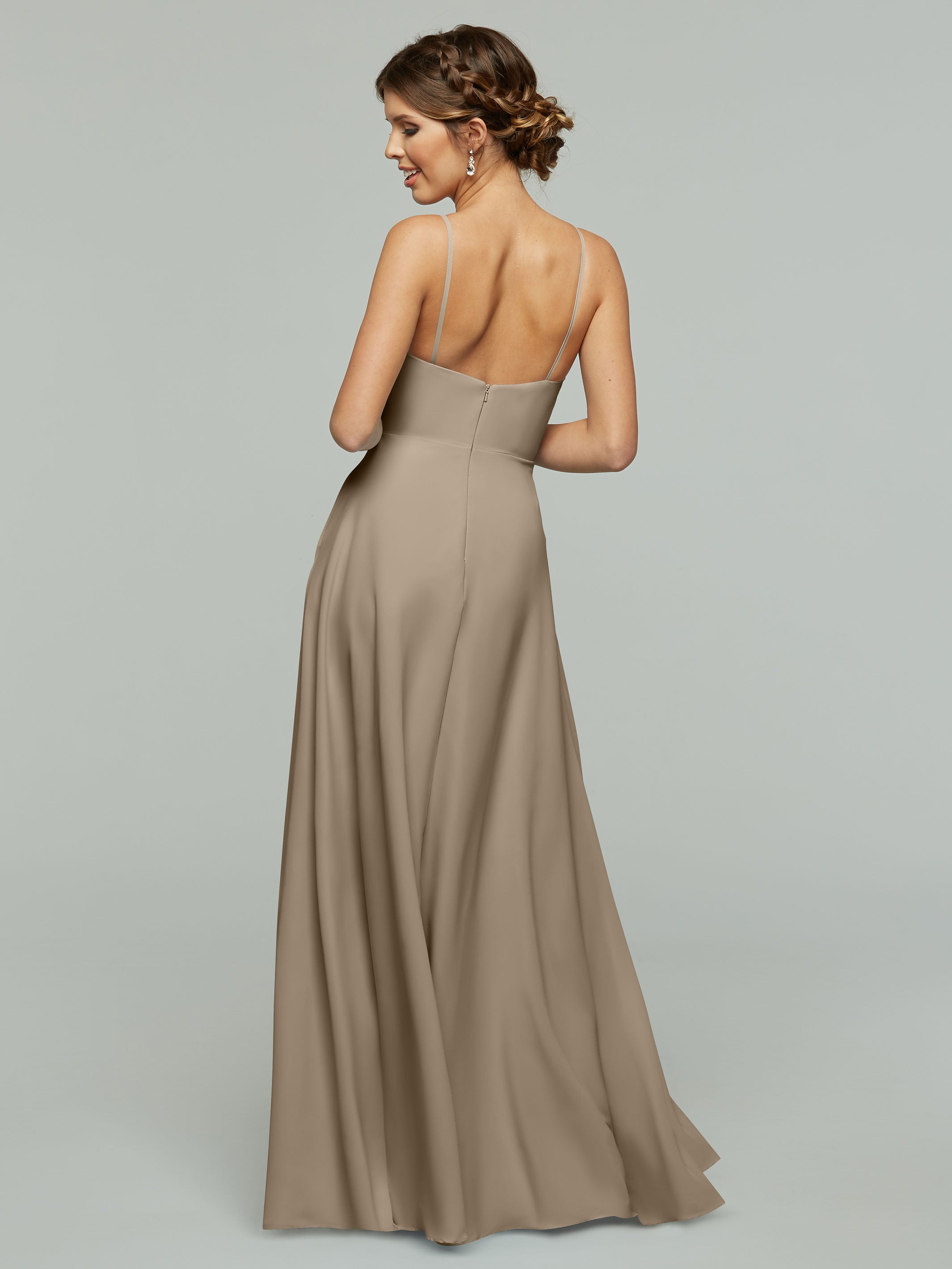 Elegant 83012 Flowy Stretch Chiffon A-Line Bridesmaid Dress with V-Neck - Perfect for Weddings, Parties & Formal Events