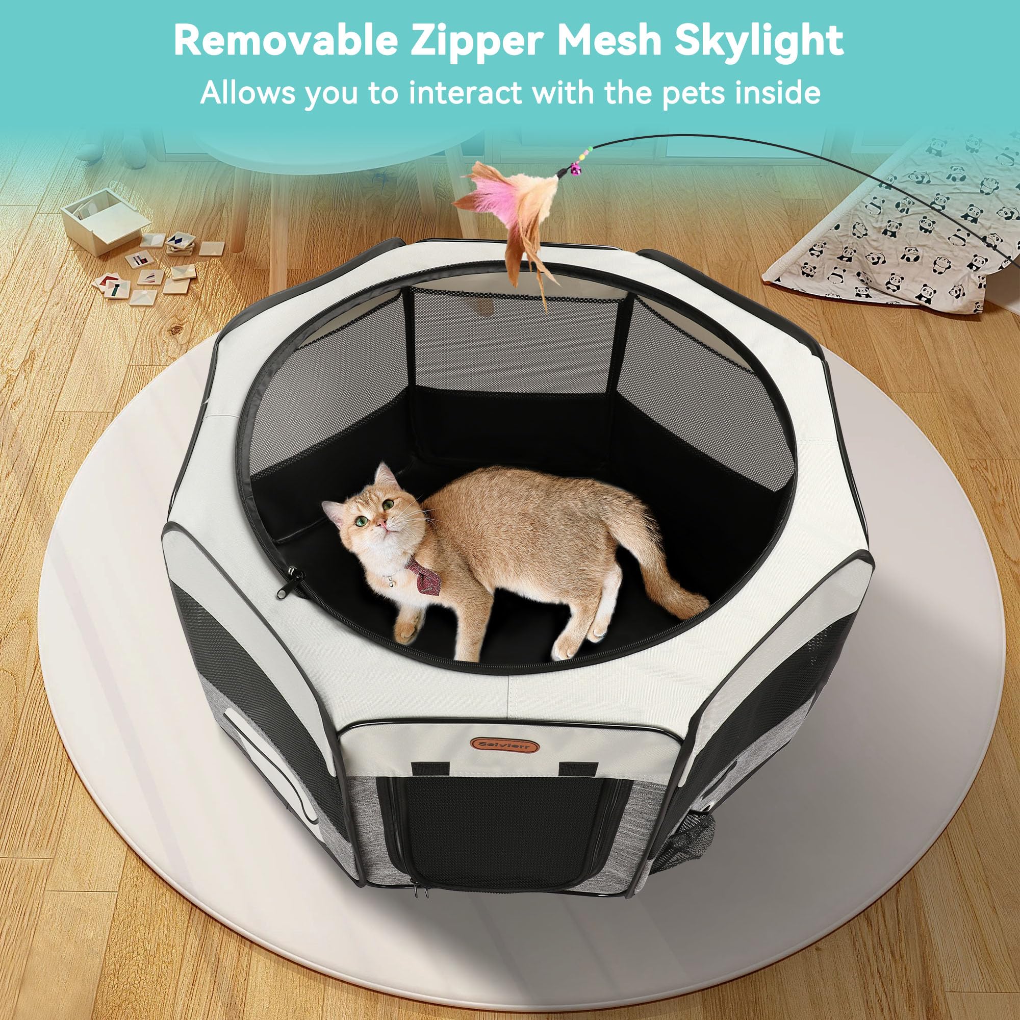 Portable Dog Playpen with Removable Mesh Shade Cover - Foldable Pet Play Pen for Puppies & Small Cats - Indoor/Outdoor Use for Backyard, Travel & Home Training (8 Panels, 24