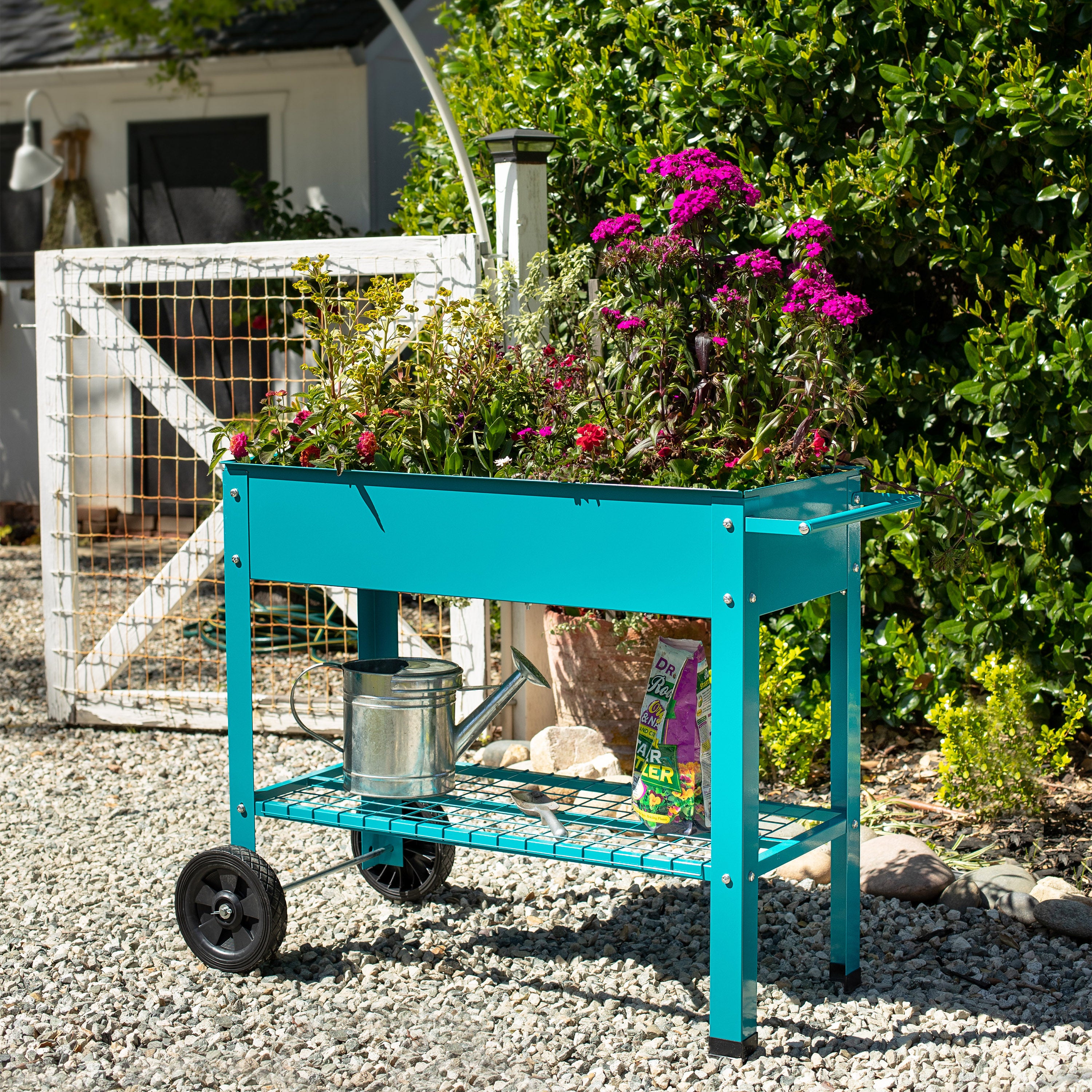 Galvanized Steel Mobile Raised Garden Bed Cart - Portable Planter Box with Wheels for Vegetables, Herbs & Flowers | Indoor & Outdoor Gardening Solution