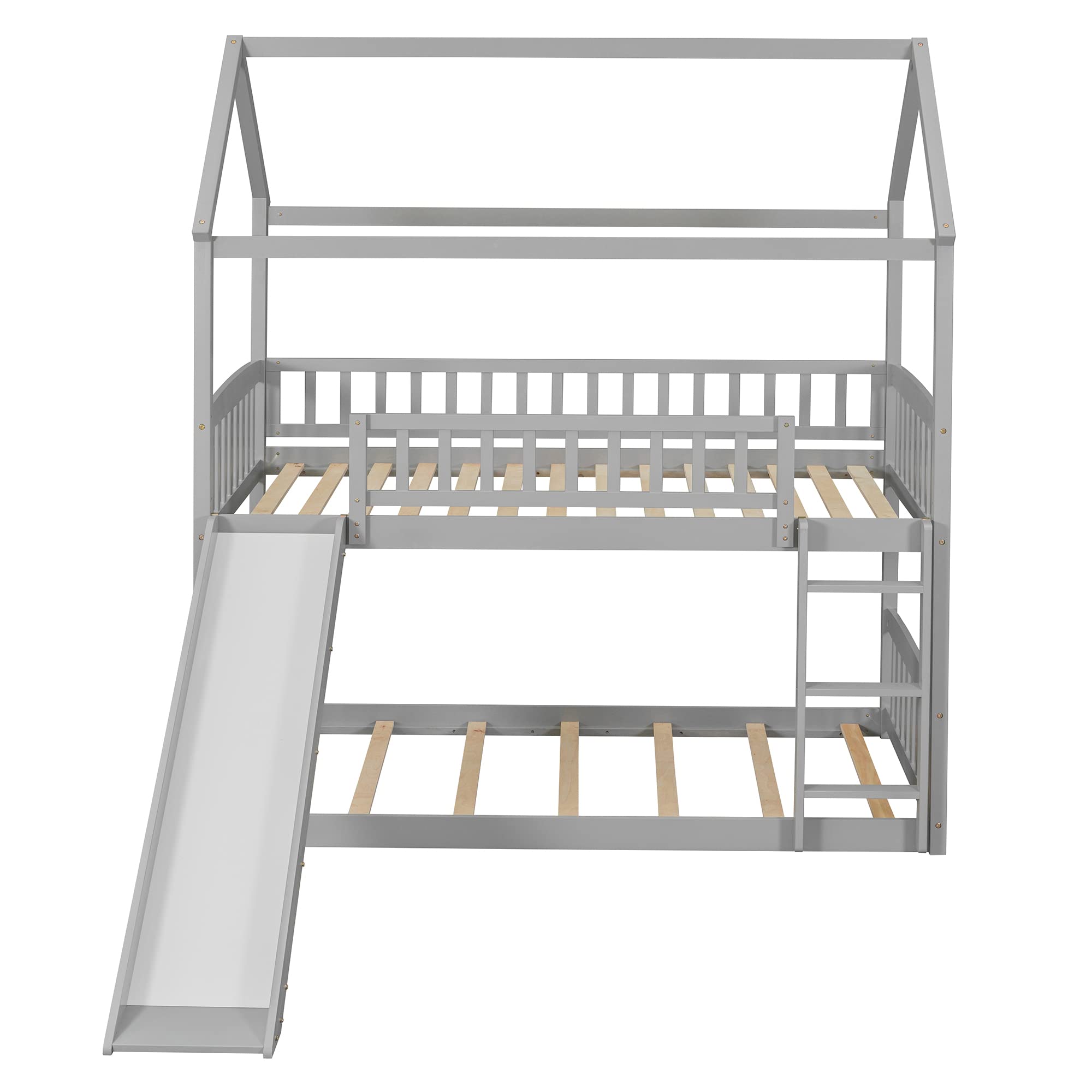 Bellemave Twin Over Twin Bunk Bed with Slide - Kids Playhouse Bed for Toddlers, Boys & Girls - Space-Saving Gray Bunk Bed for Small Rooms & Shared Kids Bedrooms - Fun Sleep & Play Solution for Siblings