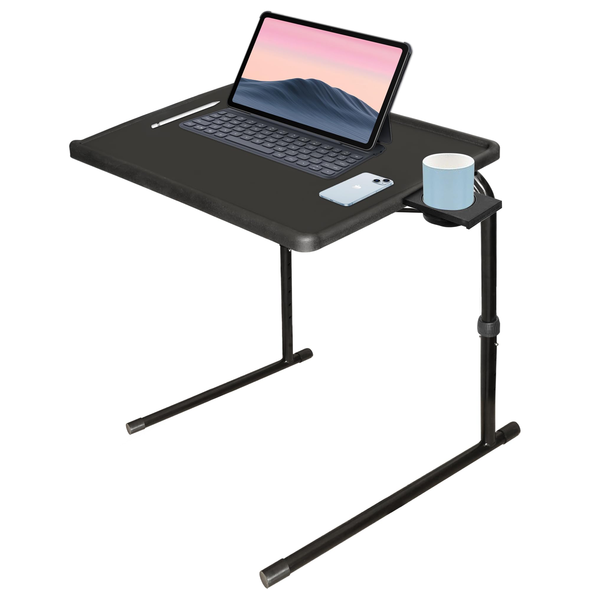Adjustable TV Tray Table with Cup Holder - 6 Height & 3 Angle Positions - Foldable Laptop Desk for Eating, Working, or Reading in Bed - Perfect for Living Room, Bedroom, or Office Use