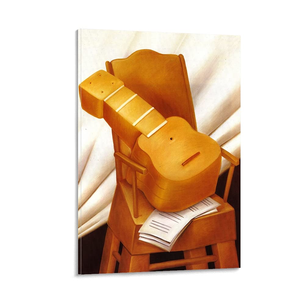 Fernando Botero Oil Painting Poster - Guitar and Chair Wall Art Canvas Print (20x30cm/8x12in) for Living Room, Bedroom & Kitchen Decor | Modern Home Decorations | Gift Idea for Art Lovers