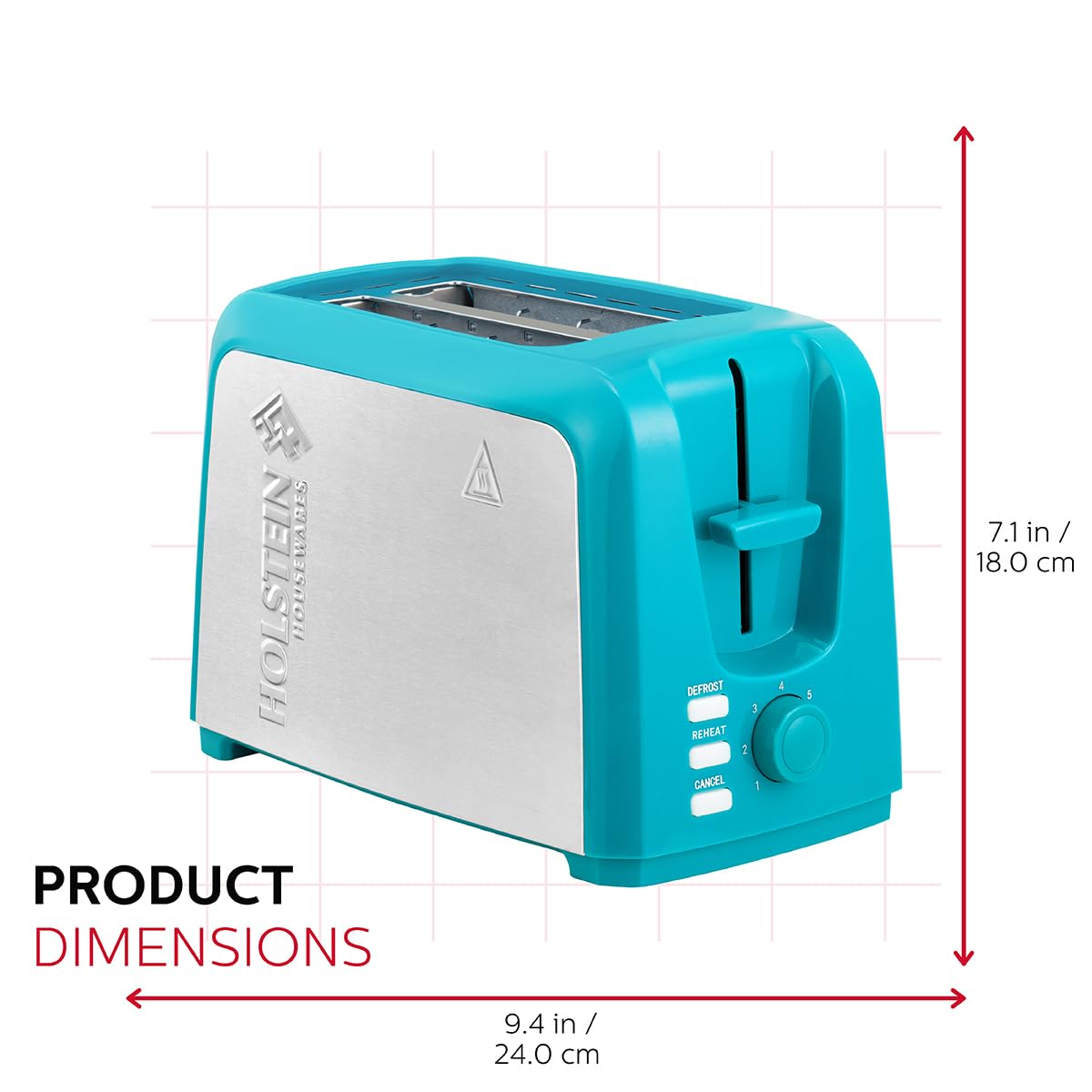 Holstein Housewares 2-Slice Toaster with 7 Browning Settings - Teal & Stainless Steel - Perfect for Toast, Bagels, Waffles - Ideal for Breakfast, Kitchen, Dorm & Office Use