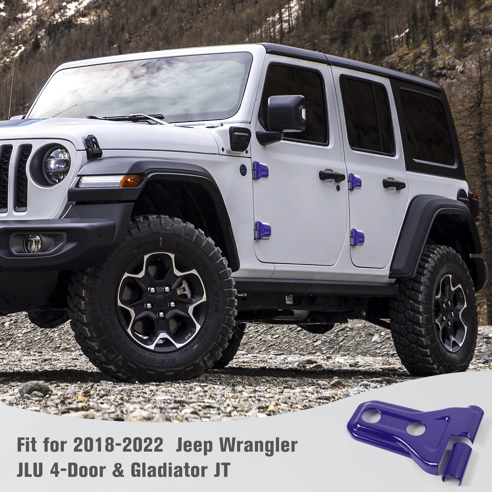 RT-TCZ Jeep Wrangler JLU & Gladiator JT Door Hinge Covers (2018-2024) - 8-Pack Purple Exterior Trim Accessories for Front & Rear Doors | Weatherproof Protection & Stylish Upgrade for Off-Road Adventures