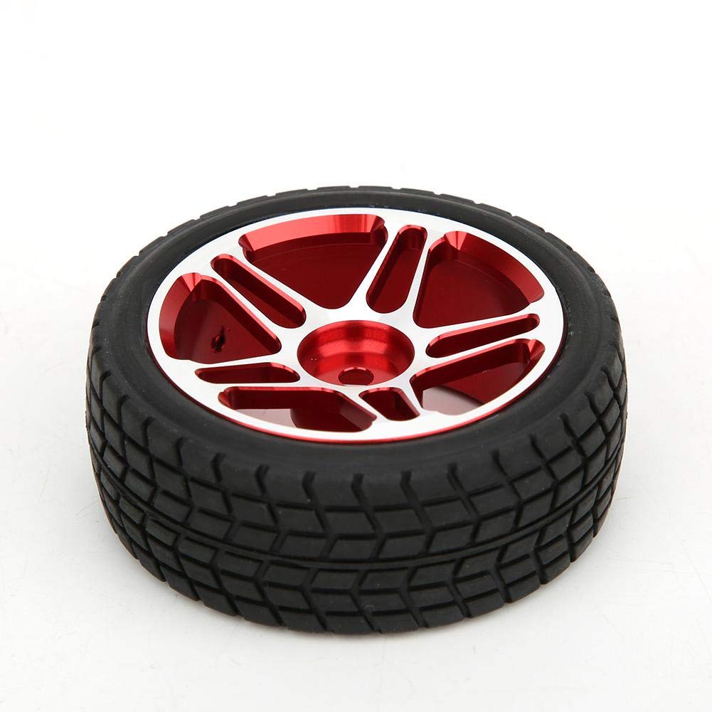 1/10 Scale RC Car Wheel Tire Set - 4PCS Aluminum Alloy Remote Control Car Wheels & Tires for RC Model Vehicles (Red) | Perfect for Off-Road Racing, Crawling & Drifting