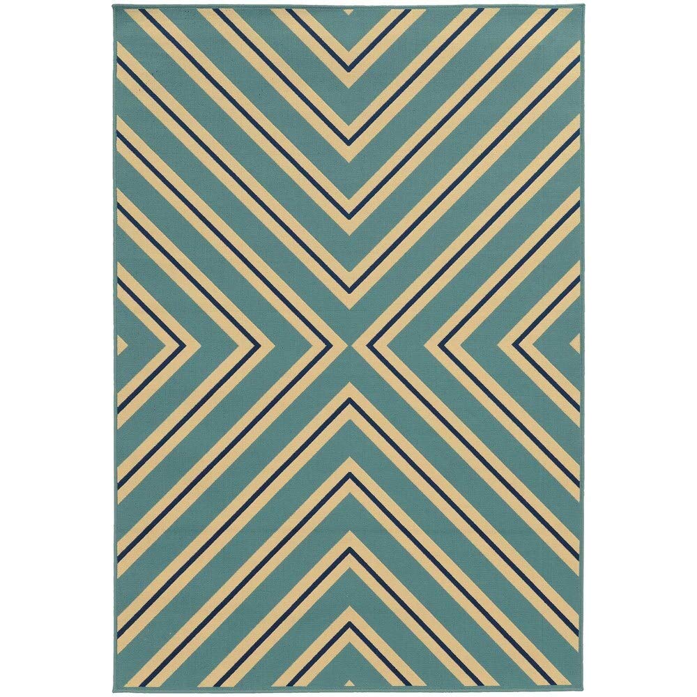 Style Haven Rio Mar Diagonal Stripe Indoor/Outdoor Area Rug - Light Blue & Navy 7'10