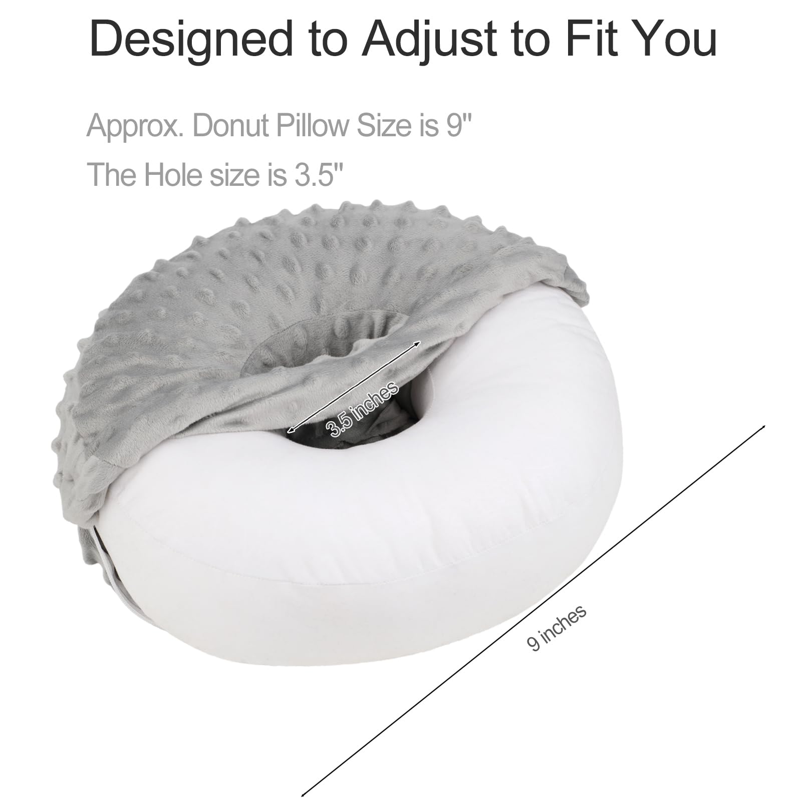 Ear Piercing Pillow for Side Sleepers - Soft Minky Dot Donut Pillow with Washable Cover for Ear Pain Relief & Pressure Sores Prevention - Light Gray - Perfect for Post-Piercing Care, Tummy Time & Comfortable Sleeping