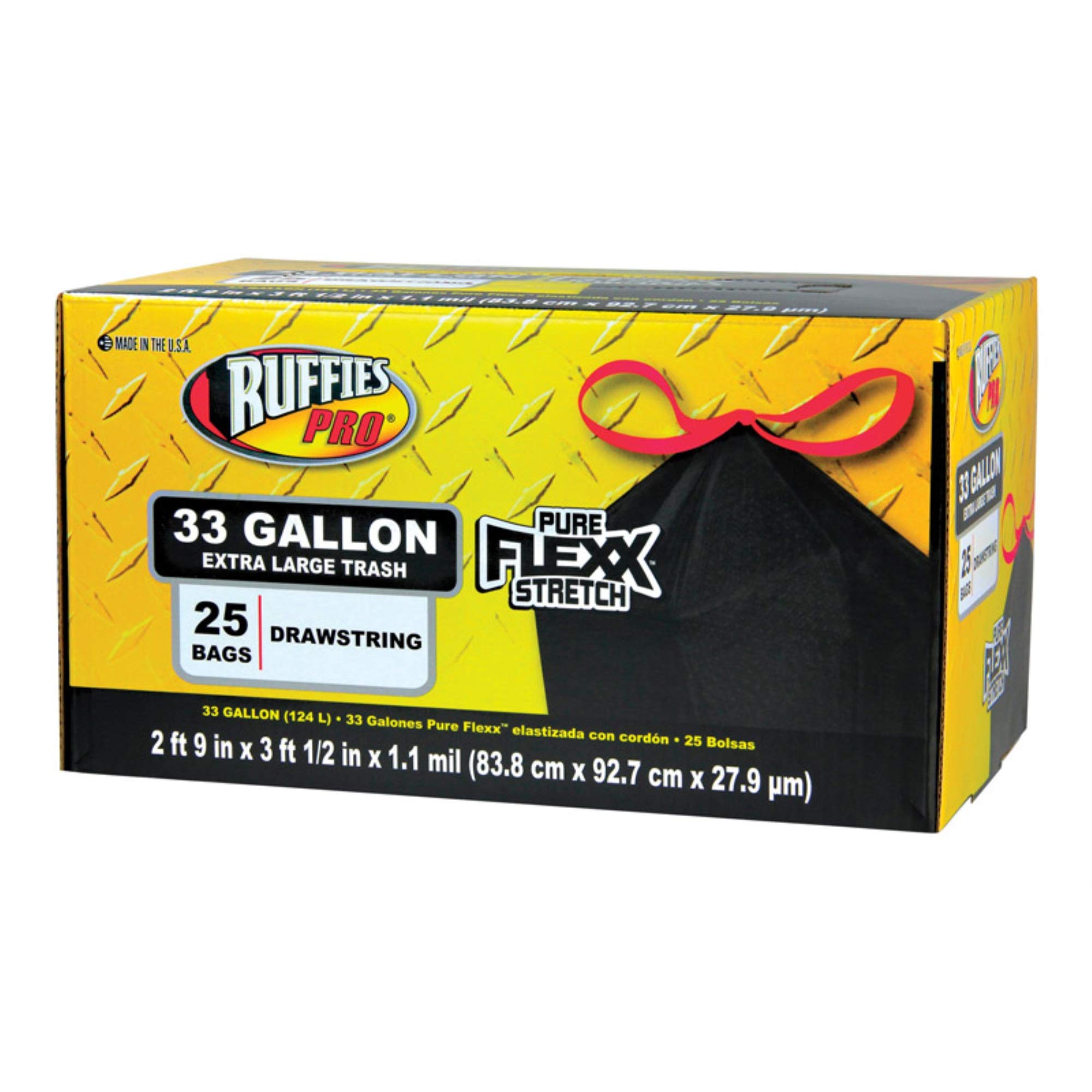 Ruffies Pro 33 Gallon Drawstring Trash Bags - 25 Pack | Heavy Duty Garbage Bags for Kitchen, Office & Outdoor Use