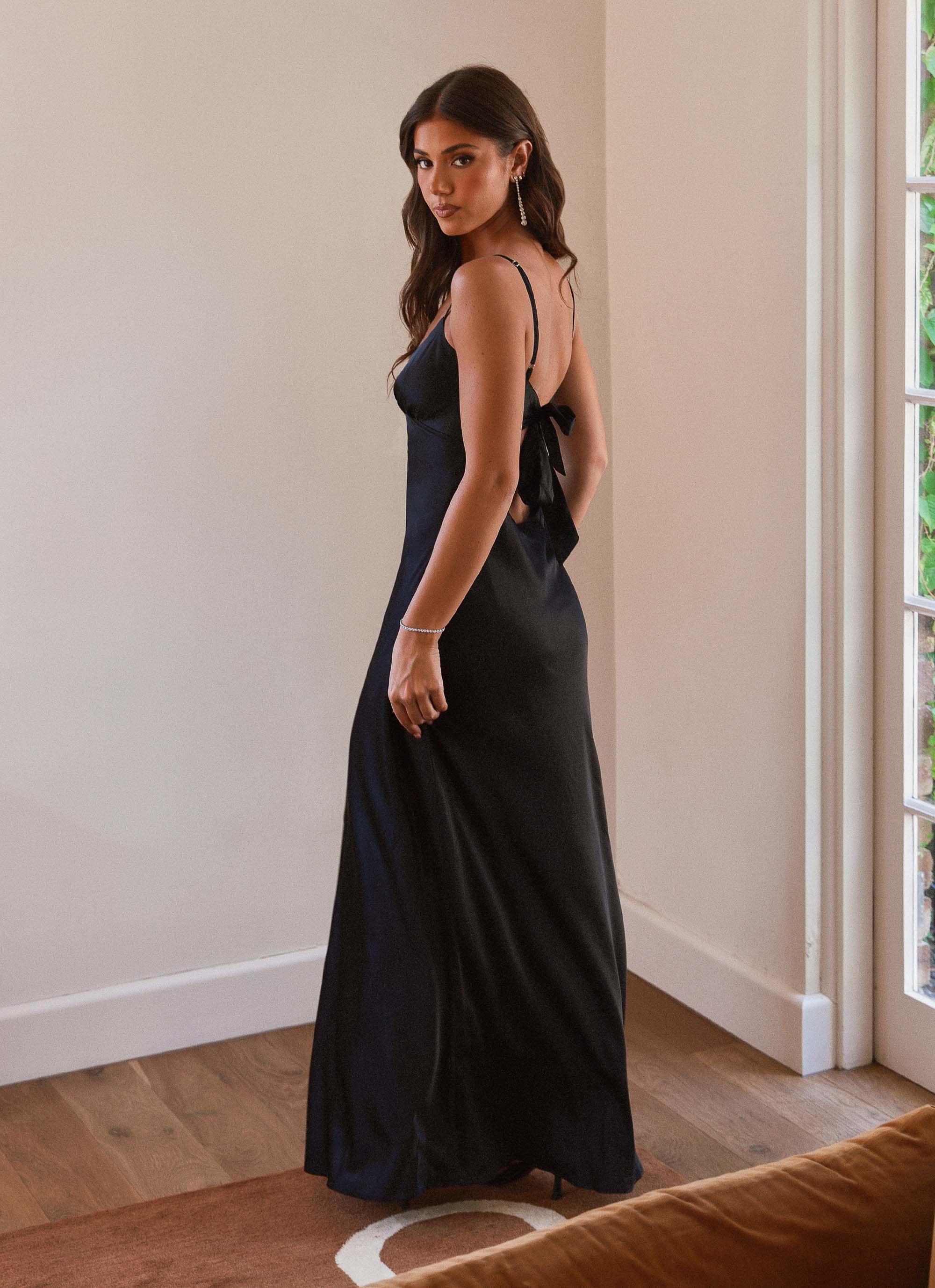 Flora Satin Maxi Dress - Elegant Long Evening Gown for Women in Midnight Blue | Perfect for Weddings, Parties & Special Occasions