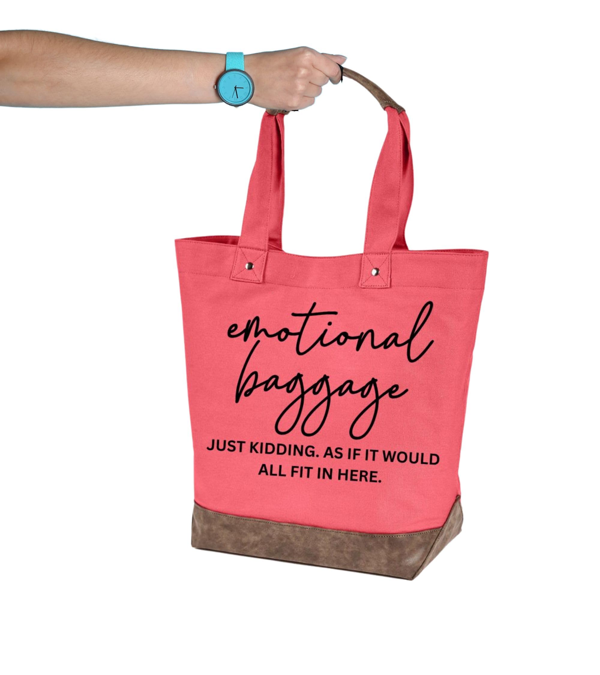 Funny 'Emotional Baggage' Cotton Canvas Tote Bag for Women - Cute Reusable Shopping & Travel Bag - Perfect Gift for All Occasions (One Size, Paradise Pink) - Ideal for Grocery Shopping, Beach Trips, and Daily Use