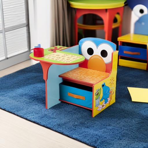 Delta Children Chair Desk with Storage Bin - Sesame Street Themed Kids Study Table for Home & Classroom - Perfect for Reading, Writing & Organizing Toys
