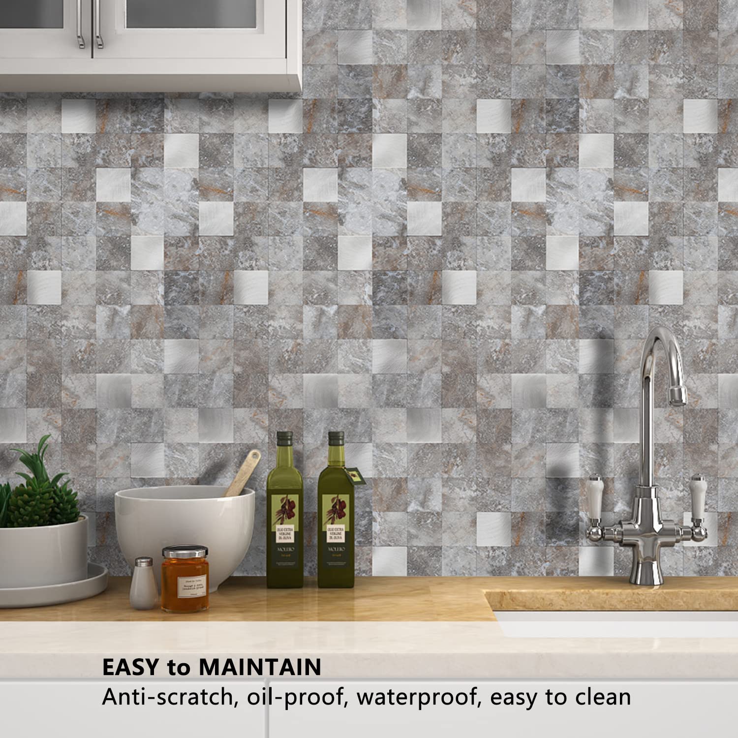 STICKGOO Peel and Stick PVC Mixed Metal Backsplash Tile for Kitchen - 10 Sheets, Grey | Easy DIY Kitchen Upgrade, Waterproof & Heat Resistant for Stove, Sink & Countertop Protection