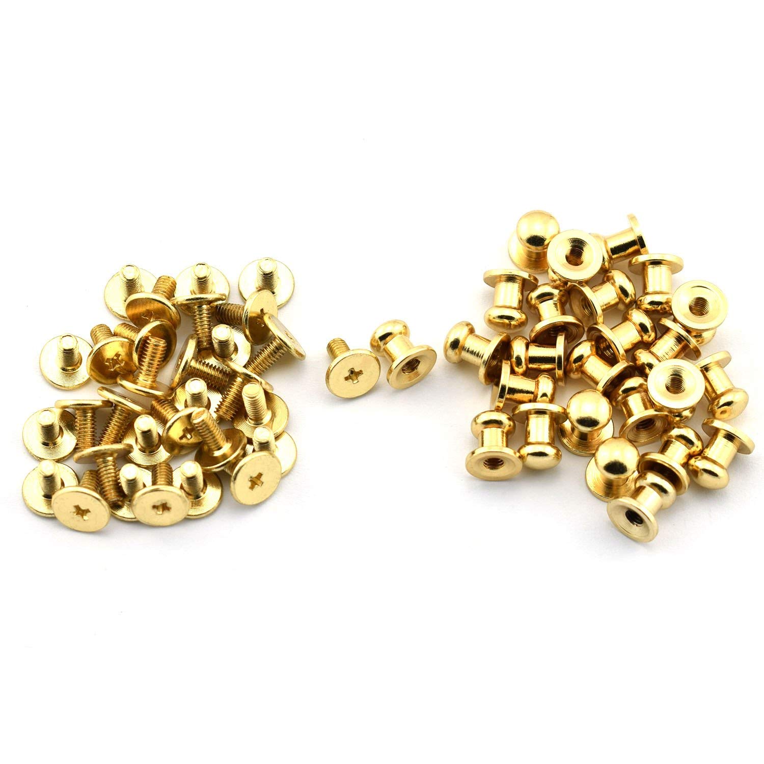30 Pack Gold Round Head Button Studs 6x8x8mm - Screw Back Spots Nail Rivets for DIY Leather Crafting, Handmade Bags, Belts & Shoes Accessories Repair