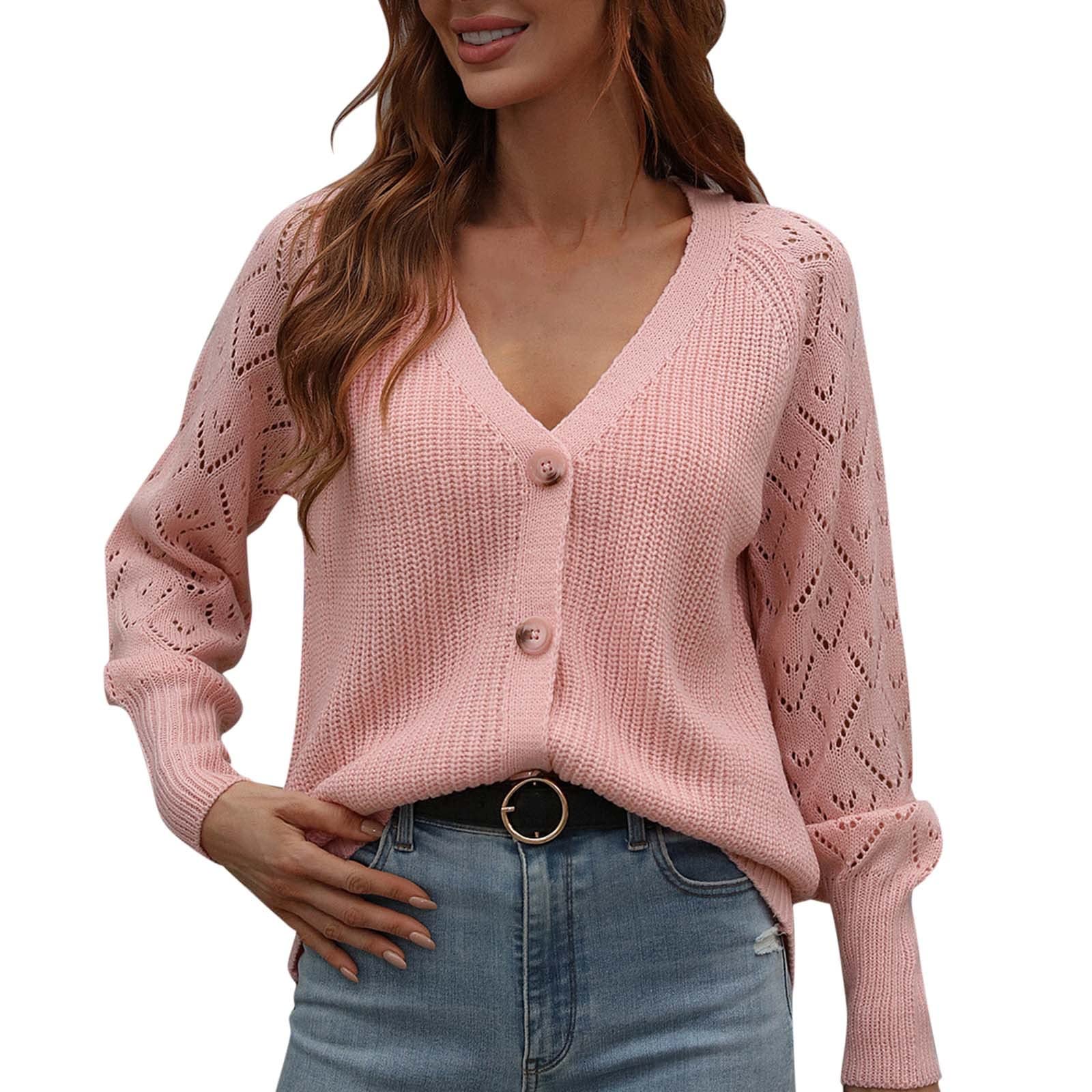 Women's Casual Hollow Crochet Sweater Cardigan - V-Neck Button Front Loose Fit Long Sleeve Open Coat Top 11119 | Perfect for Spring Layering, Beach Cover-Up & Boho Chic Outfits