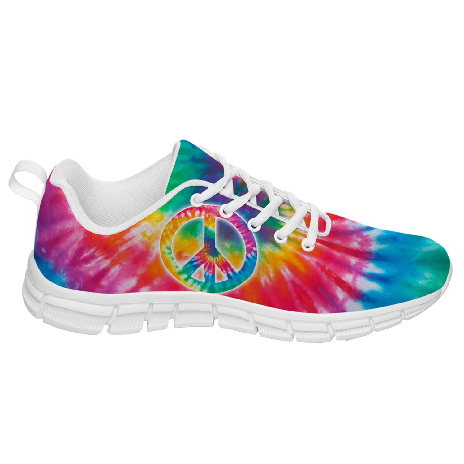 Women's Tie-Dye Peace Sign Tennis Shoes - 3D Printed Personalized Mesh Fashion Sneakers for Running & Casual Wear - Gifts for Women, Girls & Family - Available in Men's Size 3.5 & Women's Size 5.5 - Perfect for Gym, Workouts, Jogging & Everyday Street Style