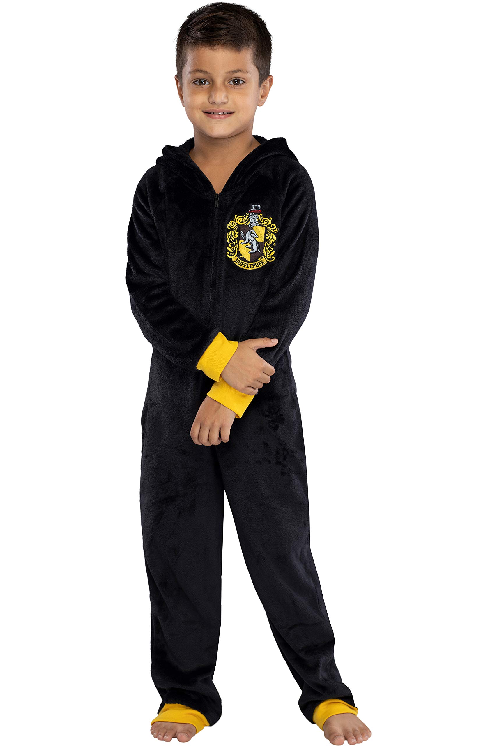 Harry Potter Unisex Kids Hooded Pajama Union Suit - Gryffindor, Slytherin, Ravenclaw & Hufflepuff Designs | Soft Fleece Sleepwear for Boys & Girls | Perfect for Halloween, Christmas & Cosplay