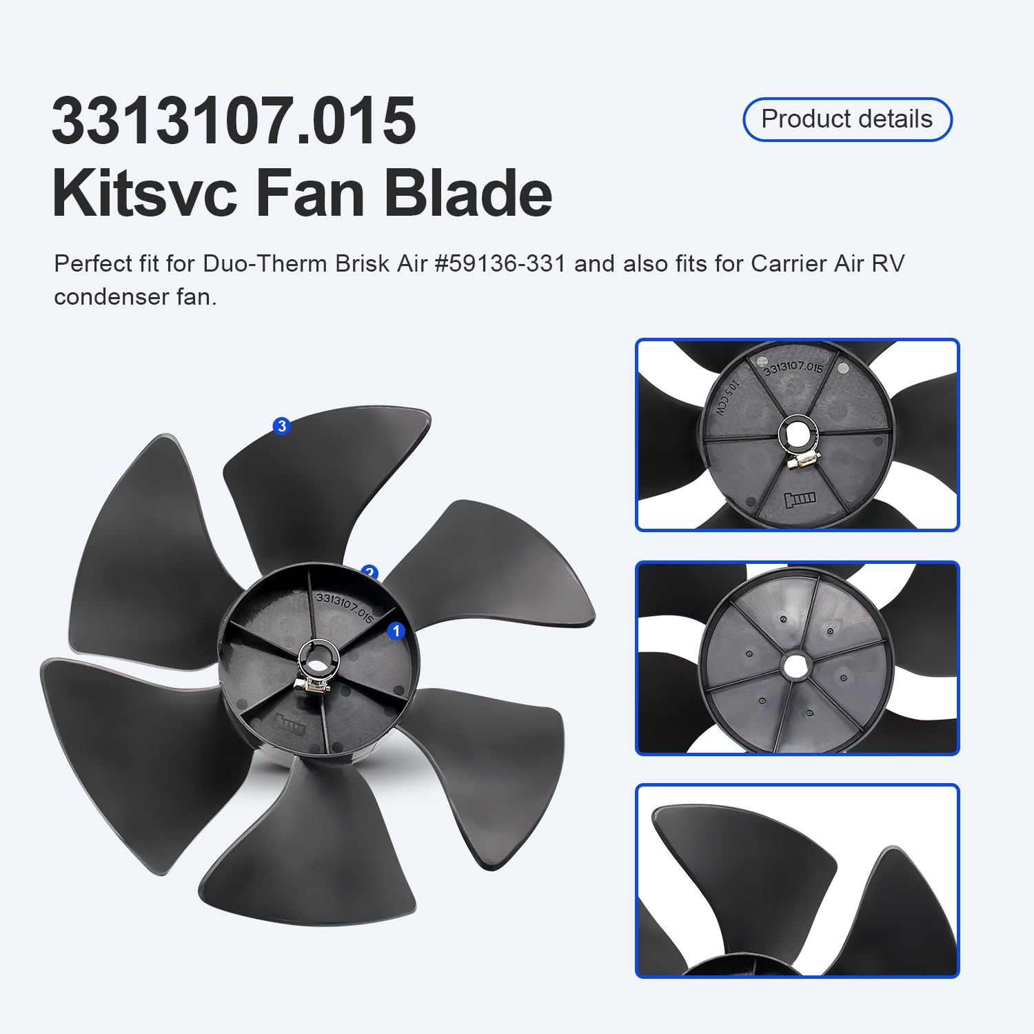 3313107.015 Replacement A/C Condenser Fan Blade - Compatible with Dometic Brisk Air & Duo-Therm RV Heat Pump & Air Conditioner Models 317937.000, 3107914.008 - Perfect for RV Cooling System Maintenance & Repair