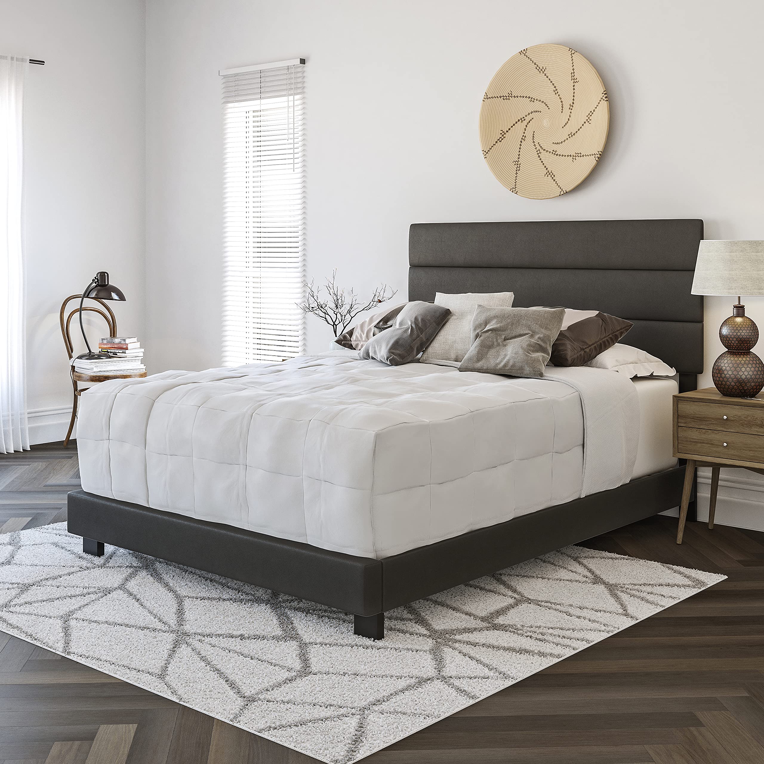 Boyd Sleep Napoli Upholstered Platform Bed Frame with Tri-Panel Headboard - Full Size Black Faux Leather Bed Frame | No Box Spring Needed | Perfect for Modern Bedrooms & Guest Rooms