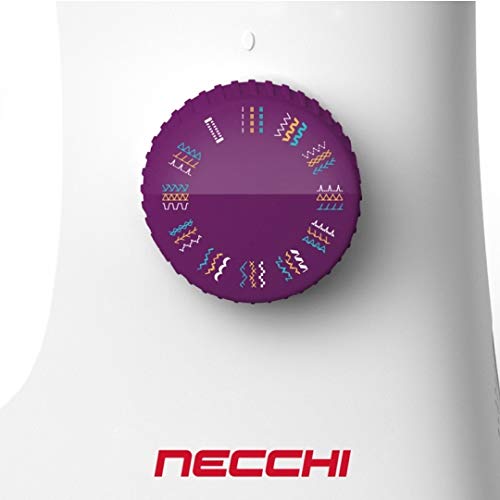 Necchi K132A Sewing Machine with 32 Stitches - Automatic Needle Threader, Metal Frame, White & Purple - Perfect for Home Tailoring, Quilting, and DIY Fashion Projects