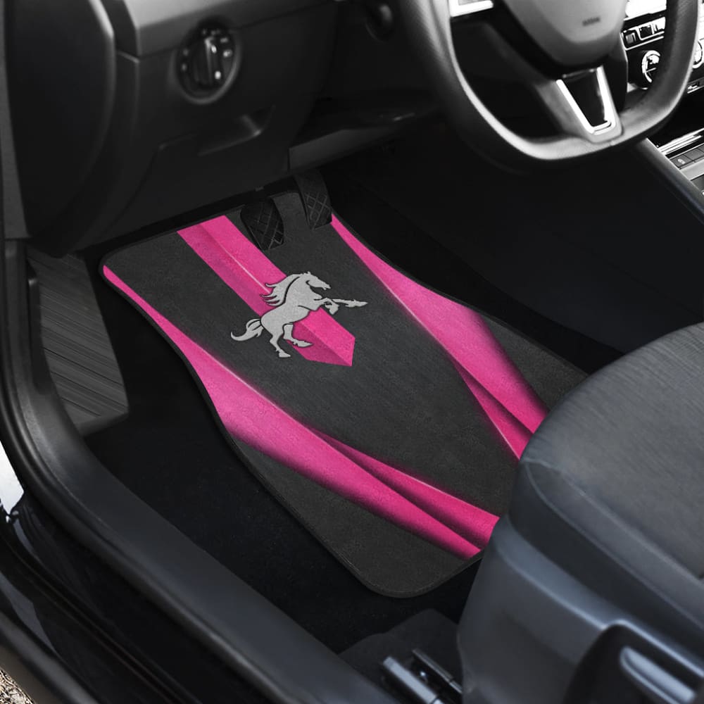 Premium Dark Pink Mustang Horse Custom Metallic Print Car Floor Mats - Waterproof & Non-Slip for Ford Mustang, Perfect for Car Enthusiasts & Gift Giving