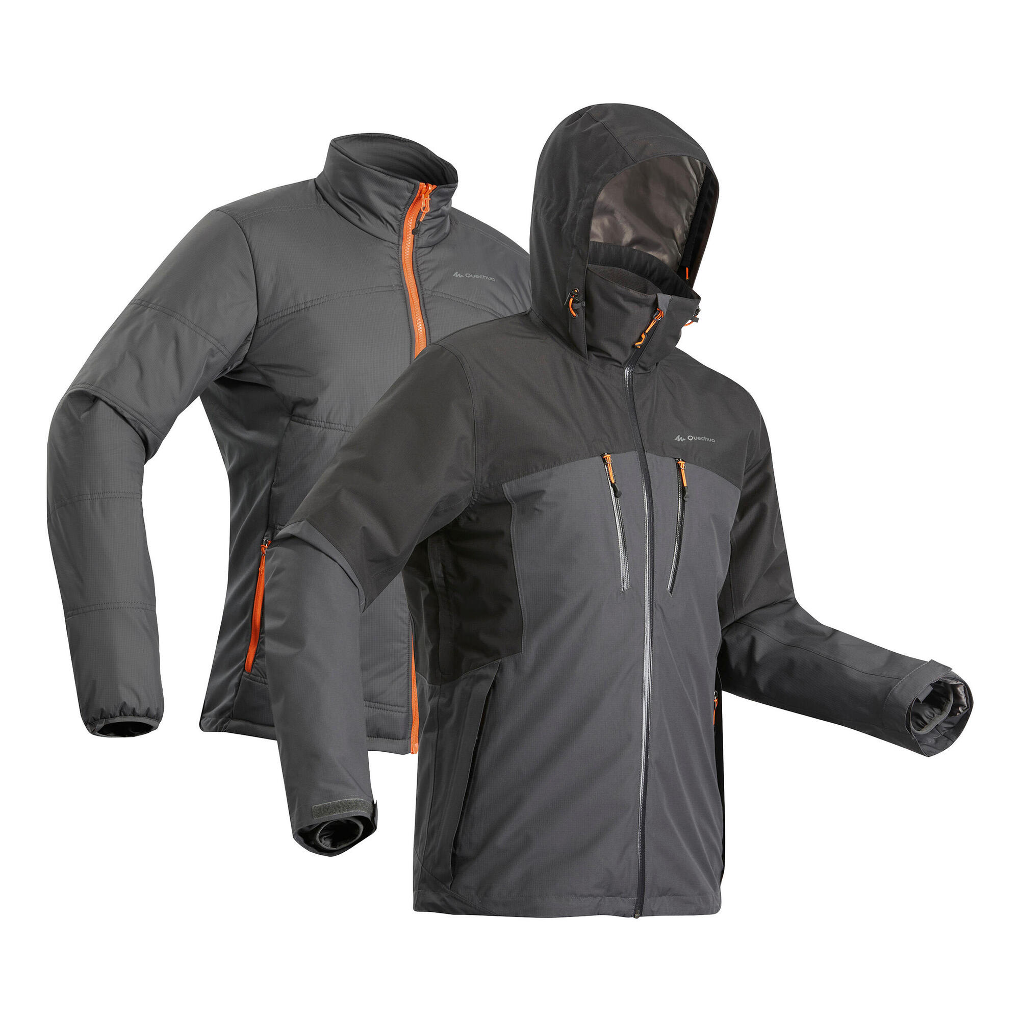 Forclaz Men's Travel 500 3-in-1 Waterproof Jacket - Lightweight Packable Raincoat for Hiking, Camping & Outdoor Adventures