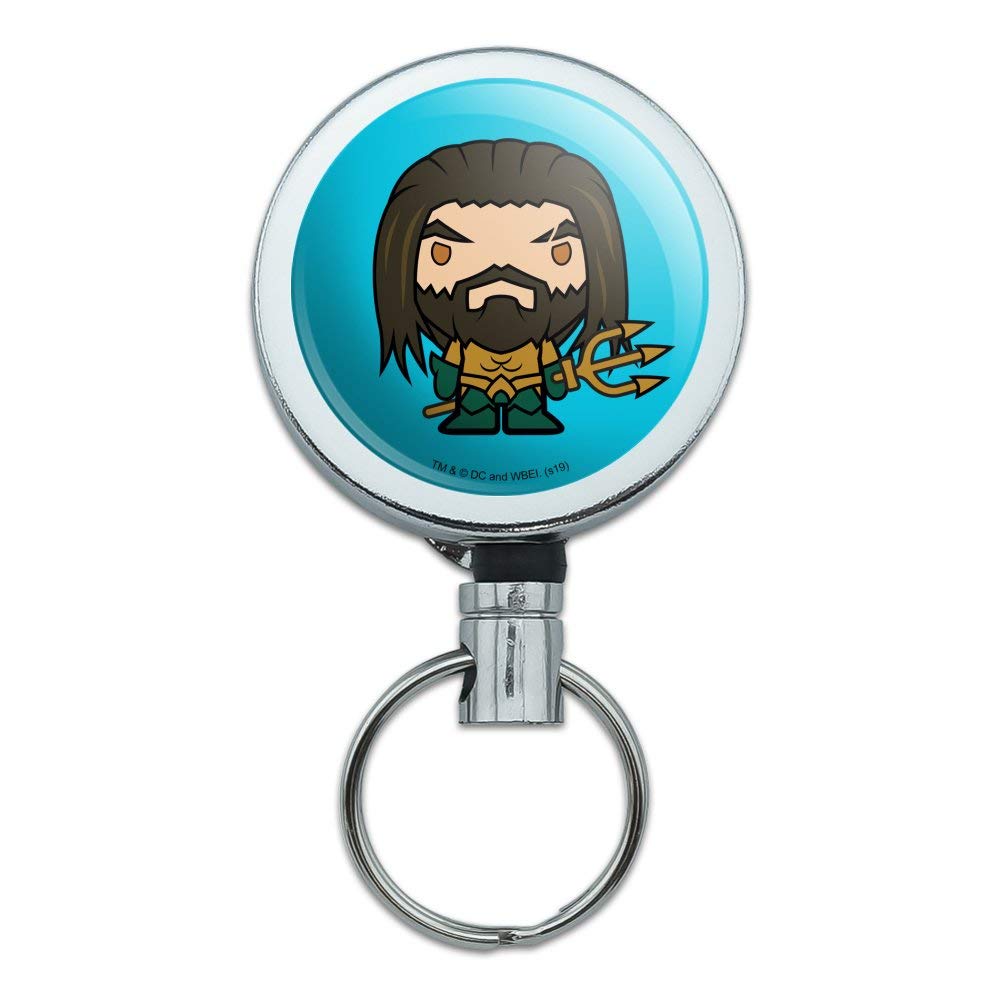 Aquaman Movie Cute Chibi Character Heavy Duty Metal Retractable ID Badge Holder with Belt Clip - Key Card Reel for Work, School & Events - Perfect for Teachers, Nurses & Office Professionals
