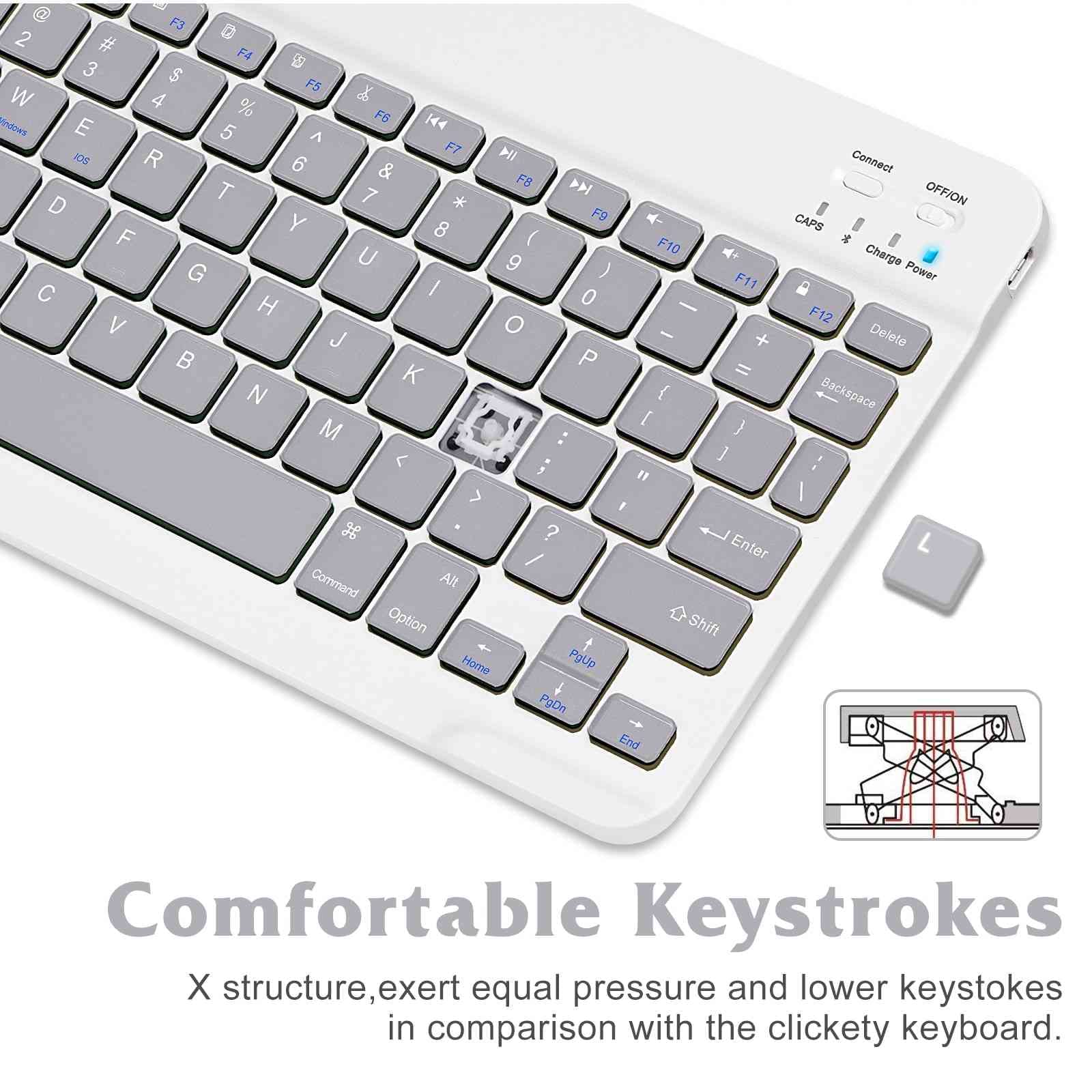 Rechargeable Bluetooth Keyboard and Mouse Combo - Ultra Slim Wireless Set for Lenovo Tab 4 8 Plus, Android Tablets, PC, Laptop - Stone Grey Keyboard with Silver RGB LED Mouse - Perfect for Office Work, Gaming, and Home Computing
