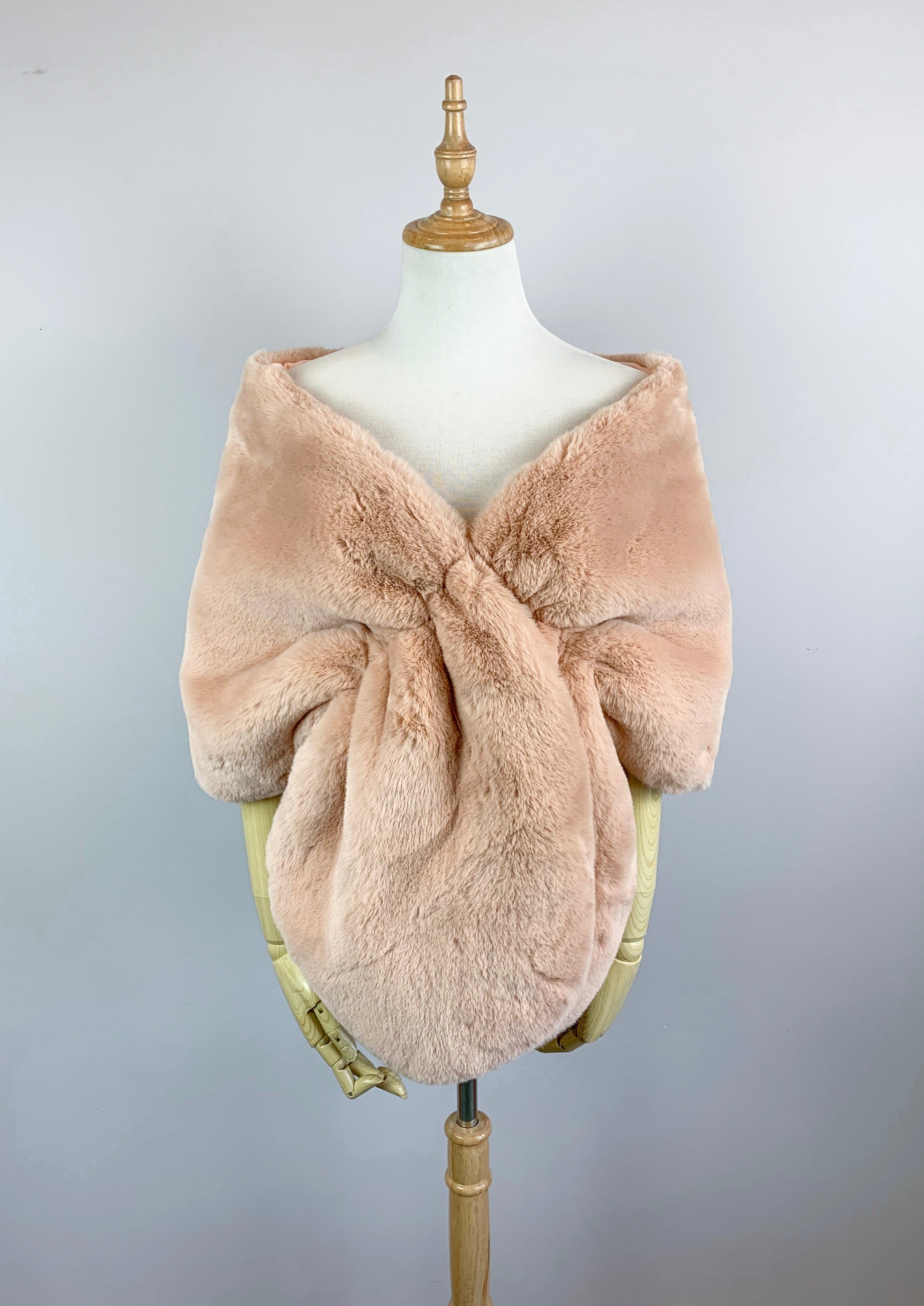 Blush Faux Fur Bridal Cape - Elegant Wedding Shawl for Bride (Audrey DBlu05) | Perfect for Winter Weddings, Photoshoots & Formal Events