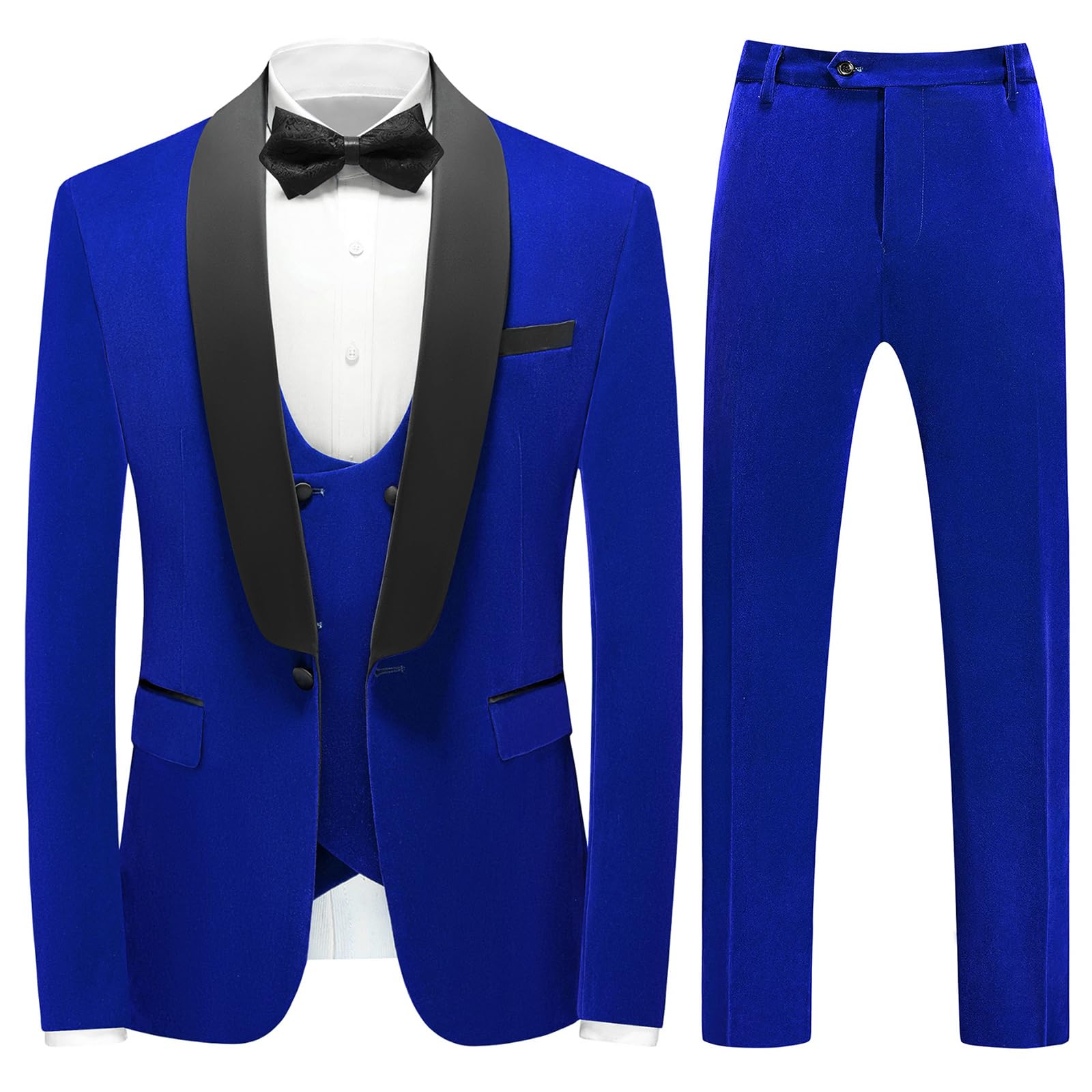 Men's 3-Piece Velvet Slim Fit Suit Set - Shawl Collar One-Button Tuxedo with Jacket, Vest & Pants for Wedding, Prom, Dinner & Formal Events