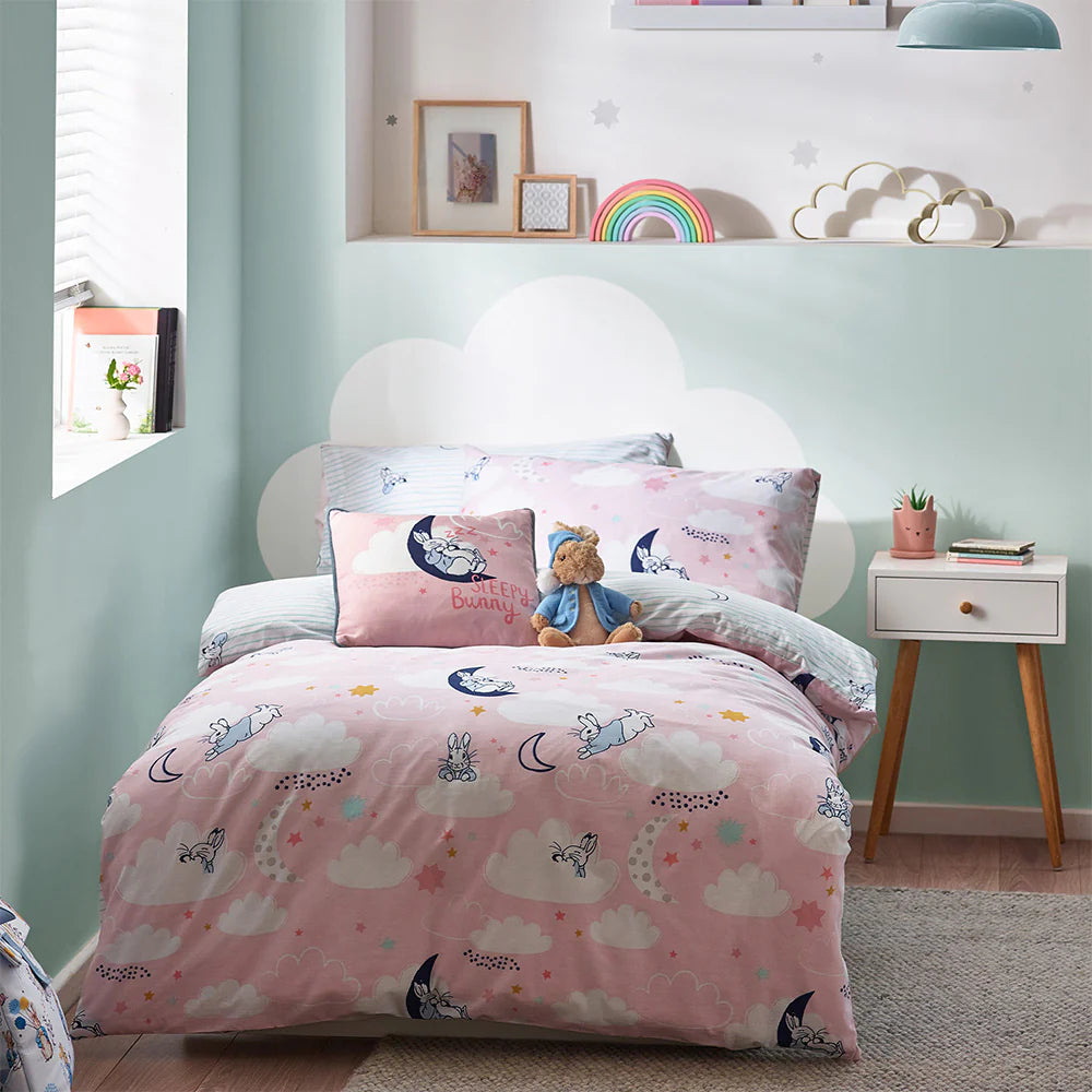 Peter Rabbit Sleepy Head Duvet Cover Set - Soft Pink Floral Bedding for Kids & Nursery | Perfect for Baby Shower Gifts & Children's Bedroom Decor
