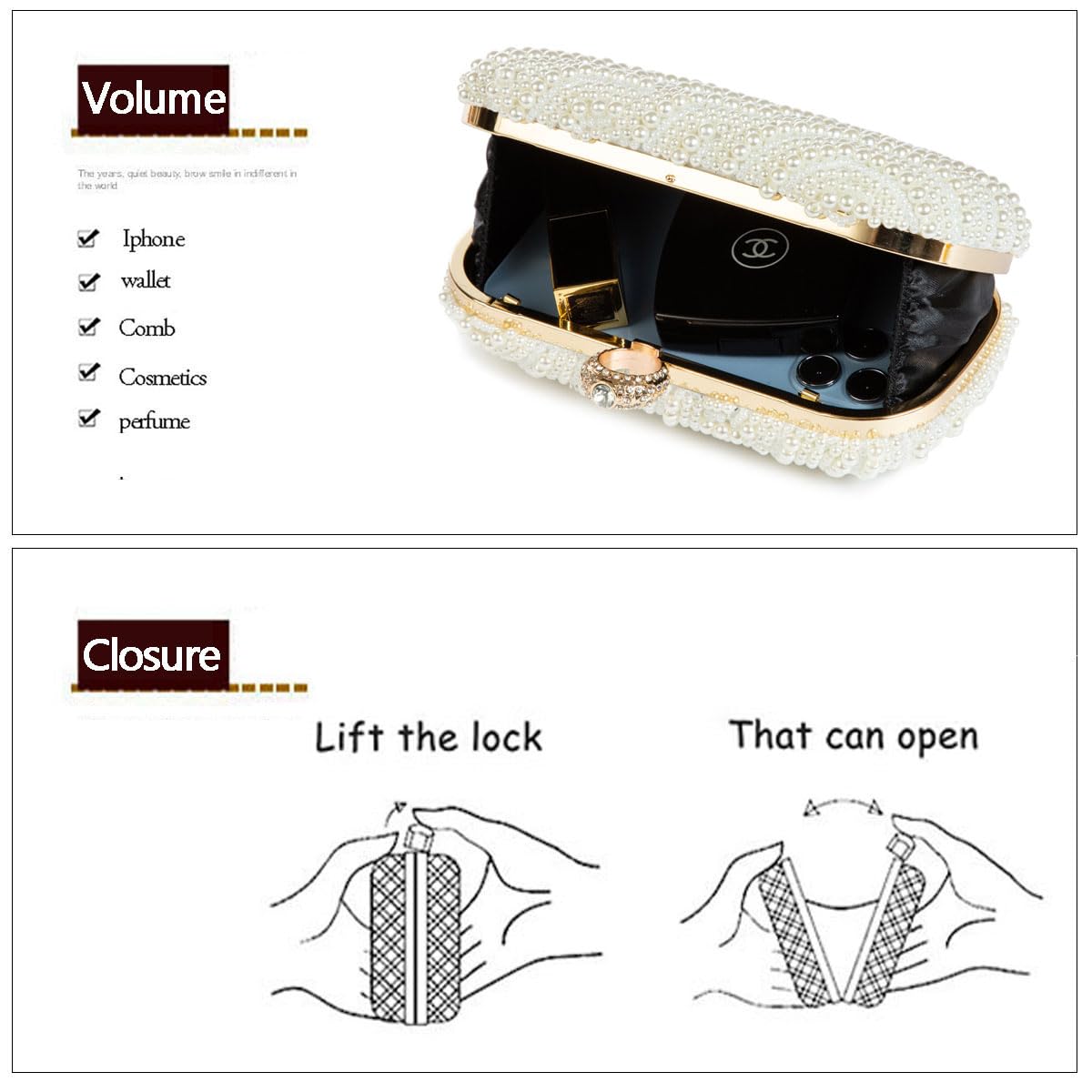 Elegant Pearl Beaded Clutch Purse for Women - Perfect for Evening Parties, Weddings & Bridal Events - Stylish Handbag for Formal Occasions