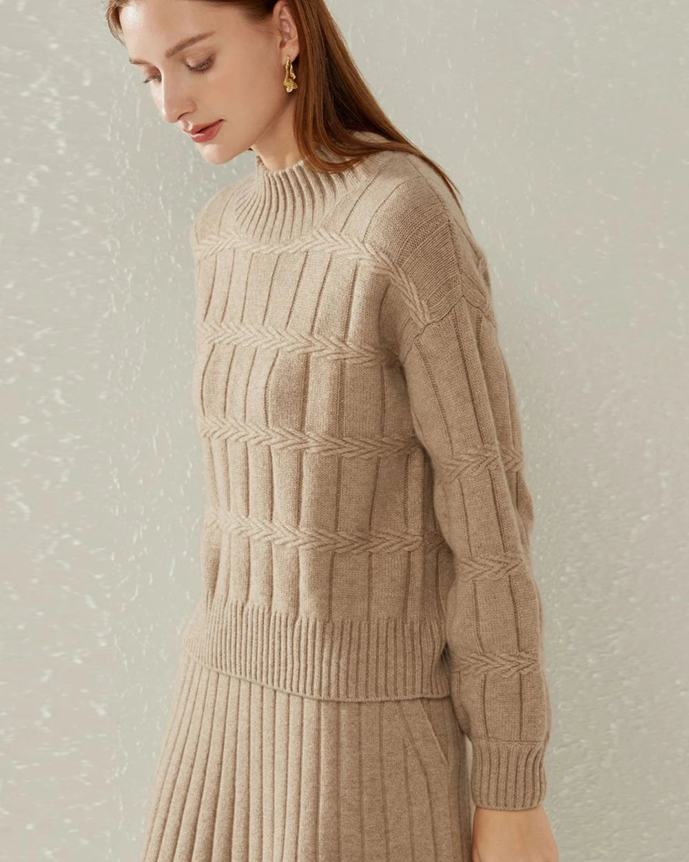 Luxury Textured Mock Neck Cashmere Sweater for Women - Soft & Warm Winter Pullover - Perfect for Office, Date Night & Holiday Outfits