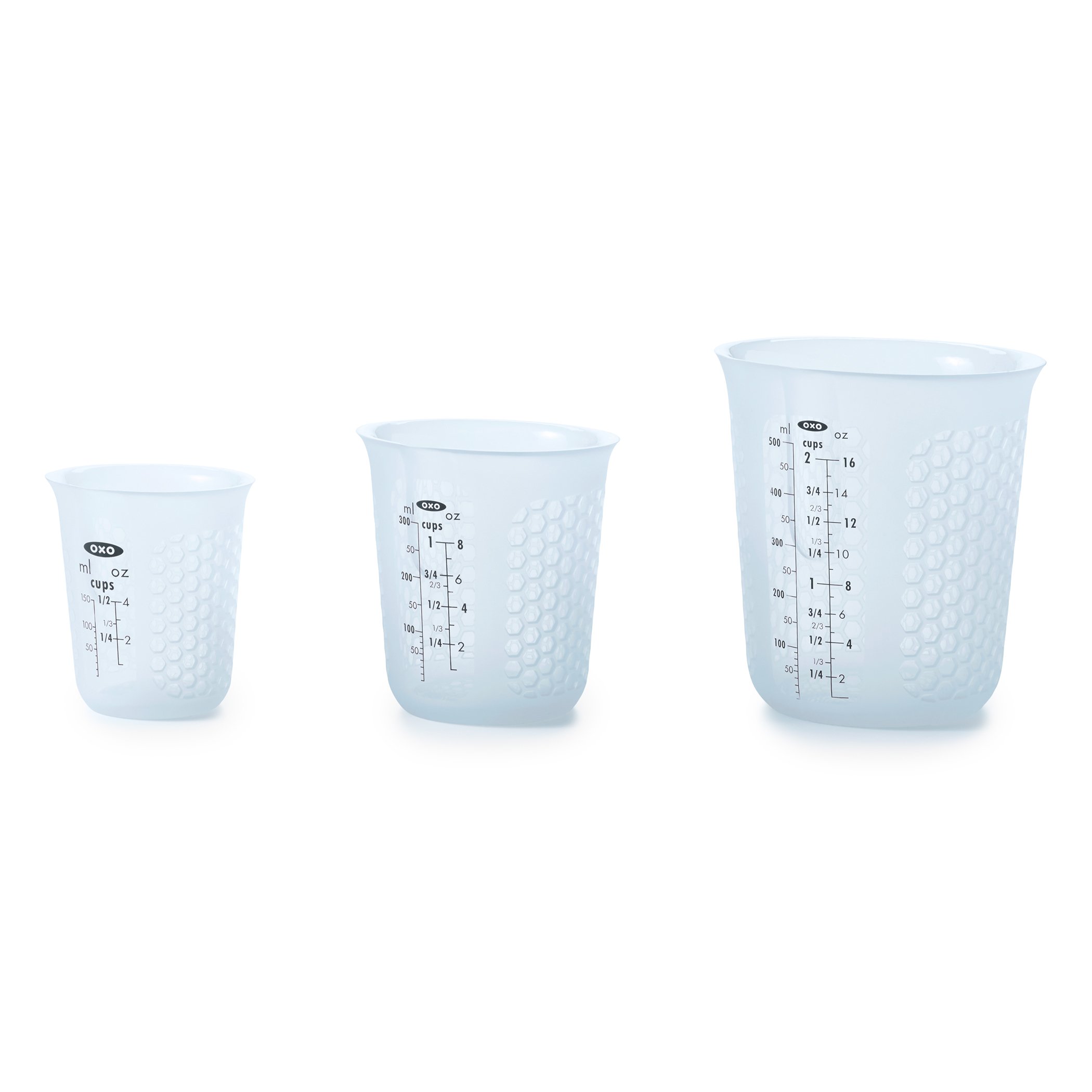 OXO Good Grips 3-Piece Silicone Squeeze & Pour Measuring Cup Set (Blue) & 2-Cup Adjustable Measuring Cup (Clear/Black) - Perfect for Baking, Cooking, and Liquid Measurement