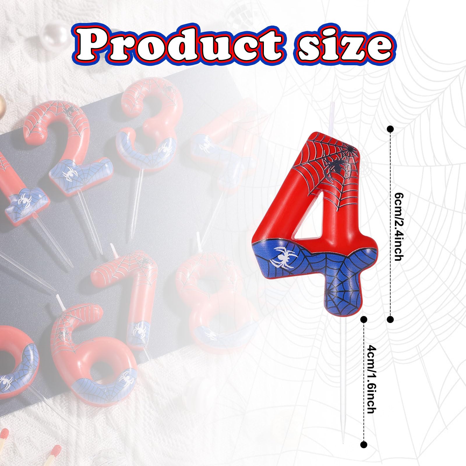 Spider Themed Birthday Candles - Red & Blue Spider Web Cake Candles for Boys & Girls Birthday Party Decorations (Set of 4) | Perfect for Halloween, Superhero, or Arachnid-Themed Birthday Cakes