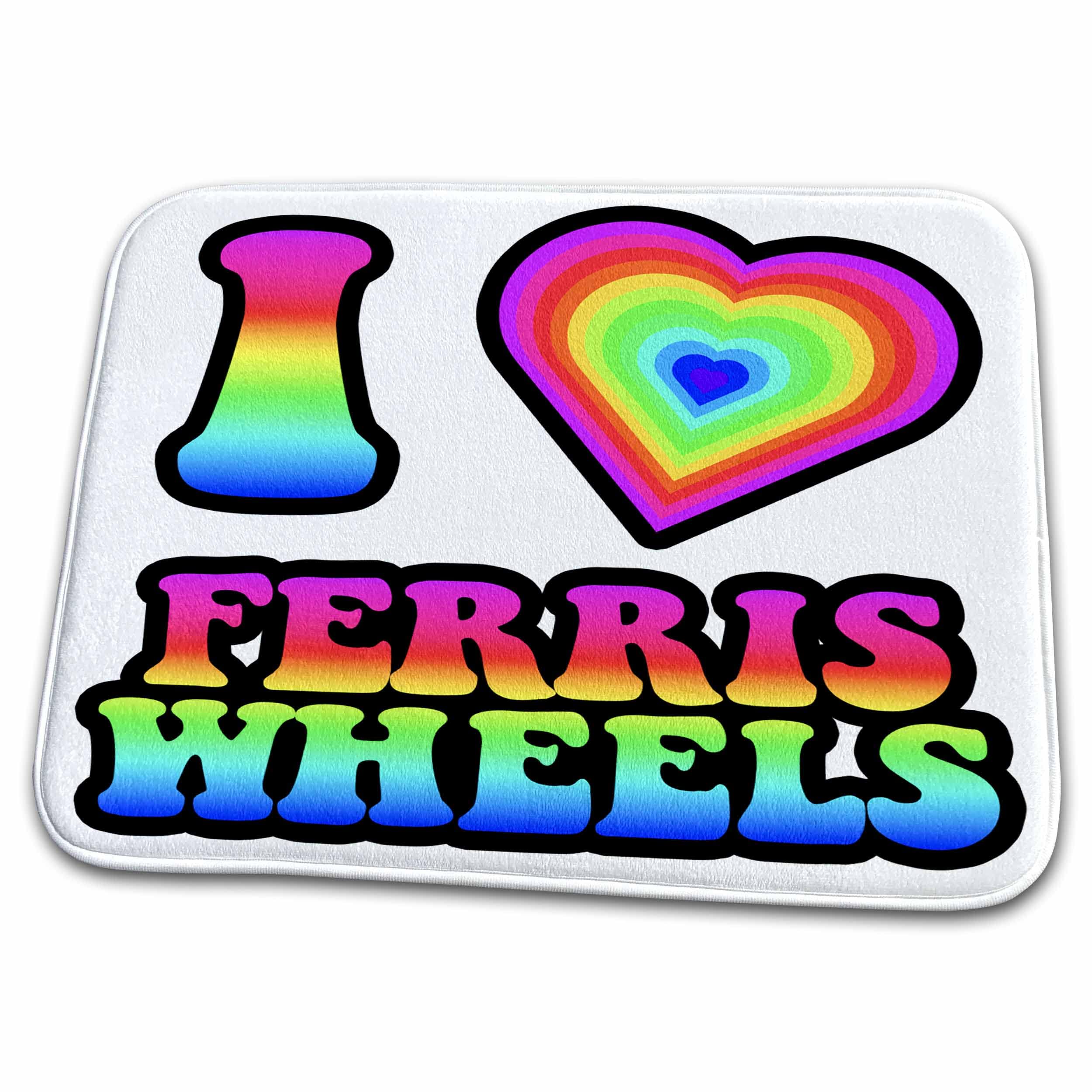 3dRose Groovy Hippie Rainbow I Heart Love Ferris Wheels Bathroom Rug Mat - Non-Slip Soft Absorbent Bath Mat for Shower, Tub & Vanity Area - Fun Retro Decor for Kids & Adults (rug-217419-1)