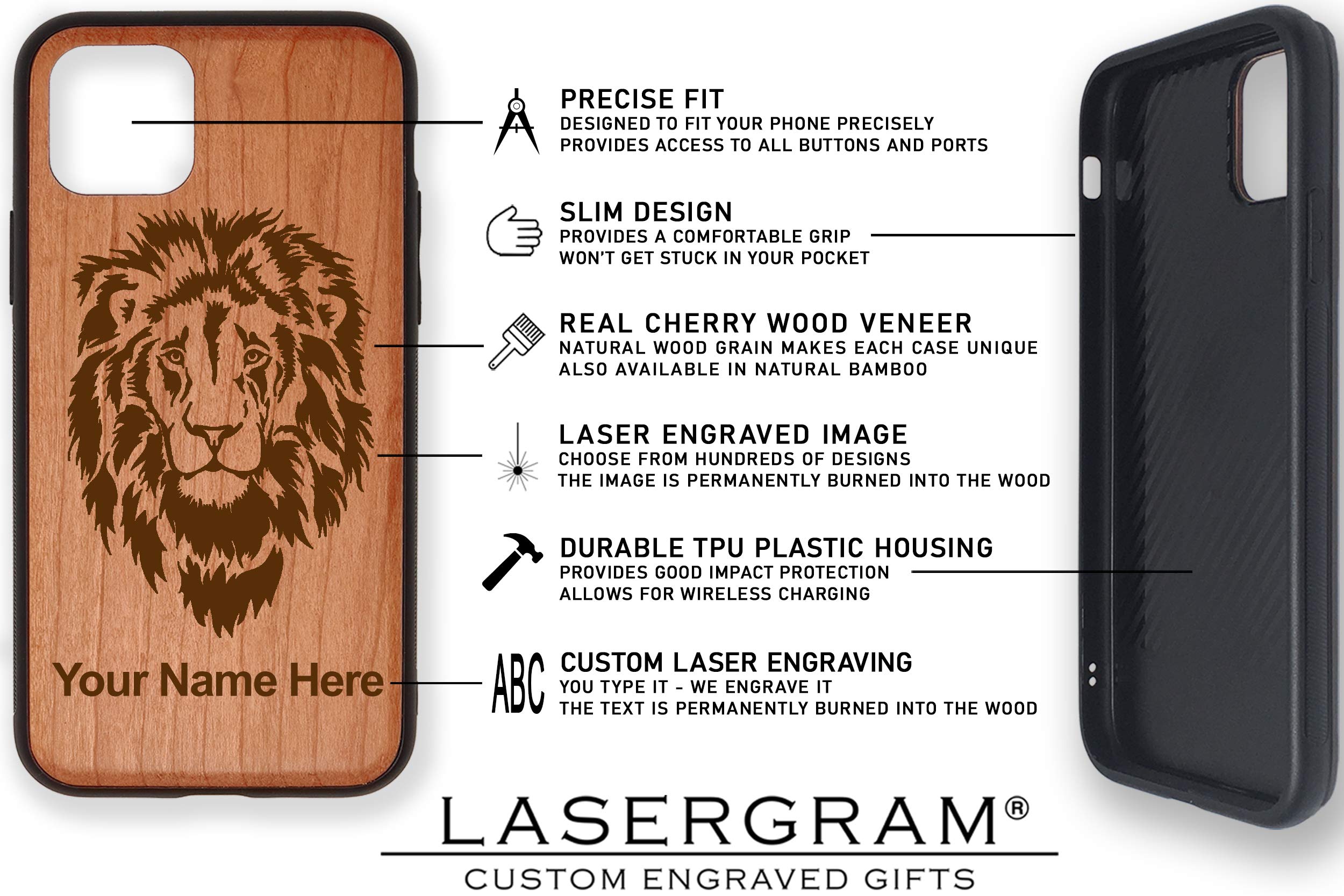 Natural Wood iPhone Case with Personalized Engraving - Cherry Wood Protective Cover for iPhone 13/14/15 Pro Max | Eco-Friendly Durable Phone Case for Everyday Use, Gifts & Travel Protection
