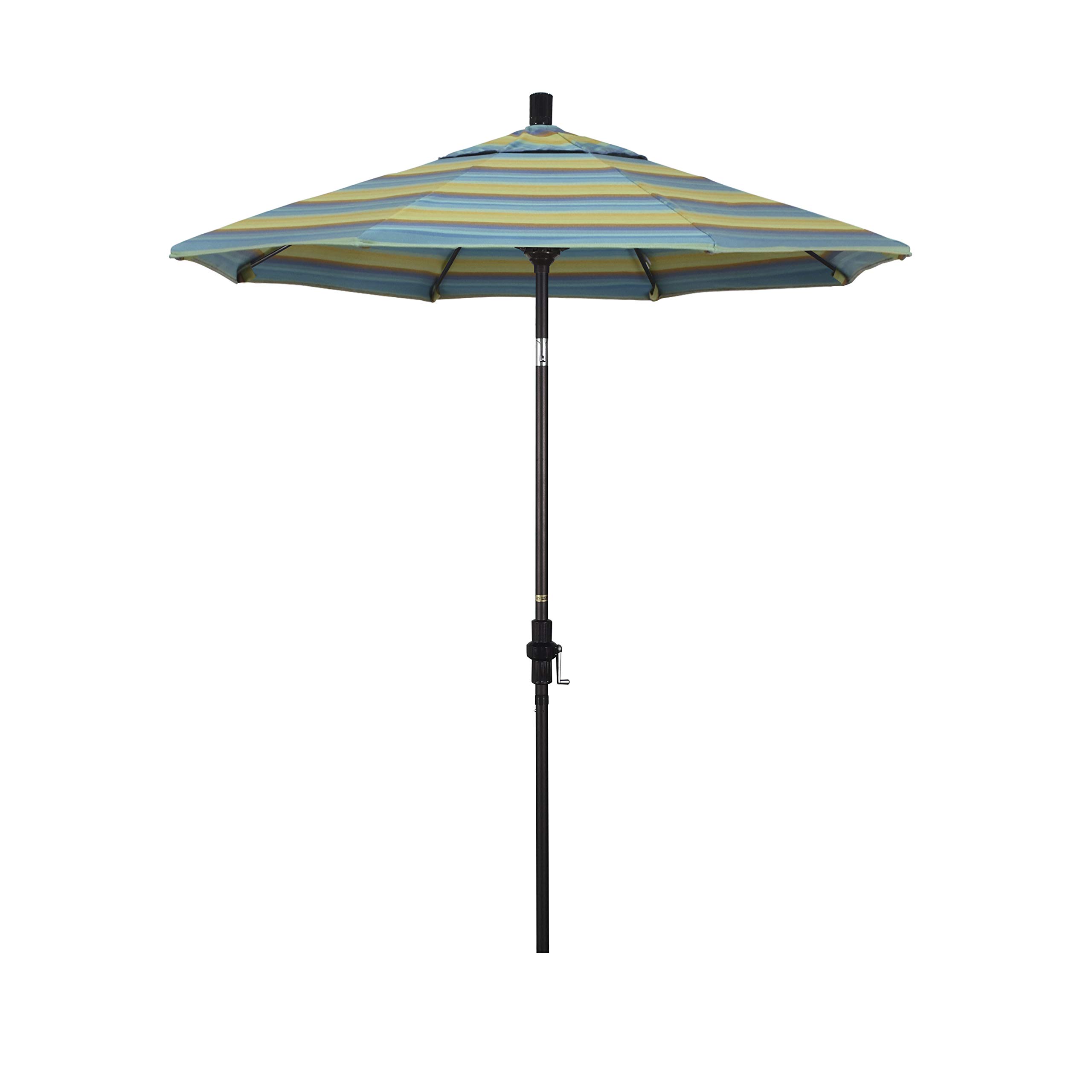 7.5' Round Patio Umbrella with Crank Lift & Tilt - Aluminum Pole & Fiberglass Ribs - Bronze Sunbrella Astoria Lagoon Fabric - Perfect for Poolside, Backyard, and Outdoor Dining Areas