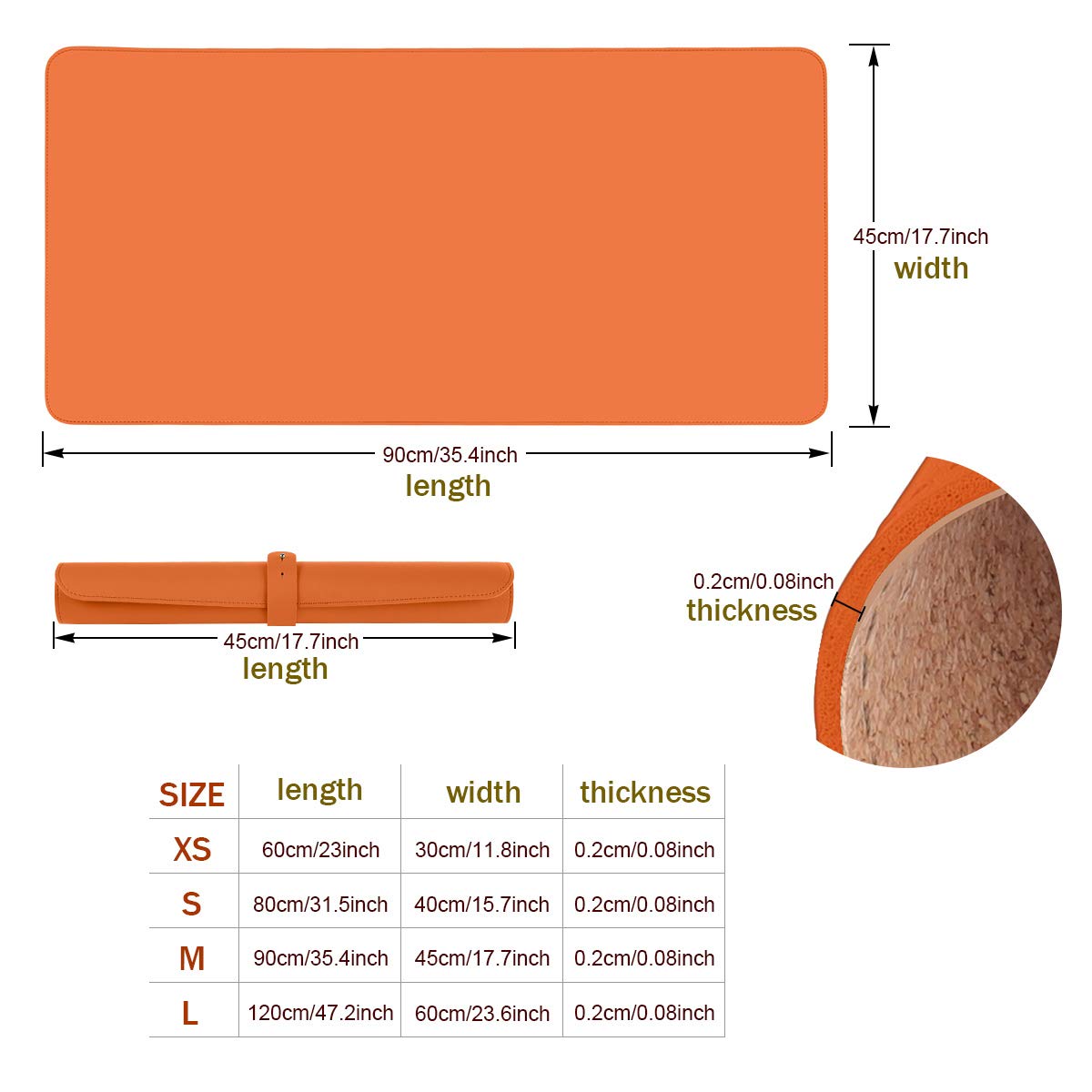 Eco-Friendly Cork & Leather Desk Mat - Waterproof Office Pad for Work & Gaming (Orange, 24x12Inch)