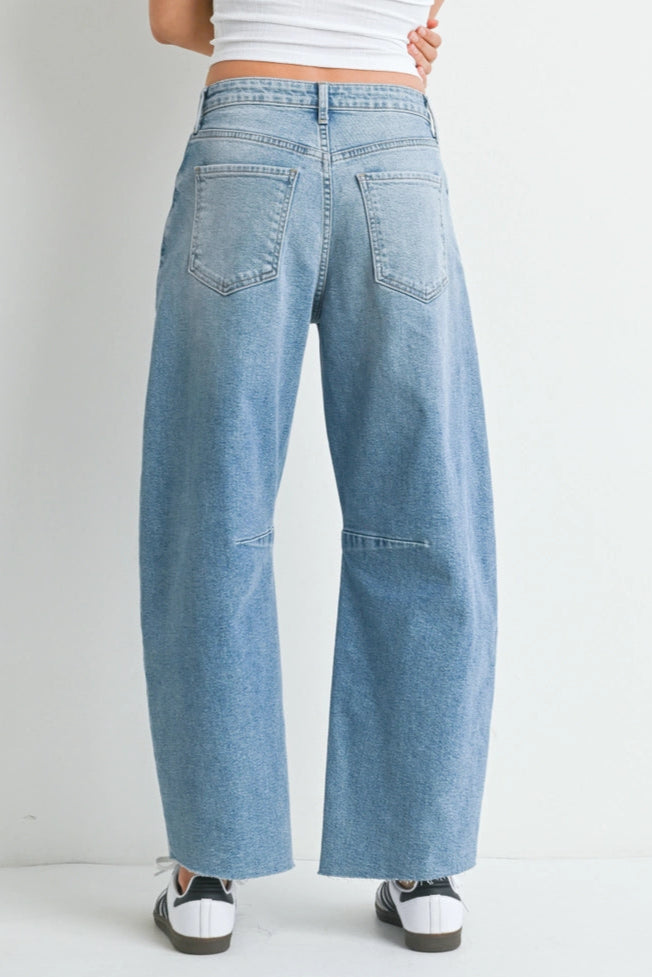High Rise Barrel Leg Denim Jeans for Women - Light Wash Distressed Vintage Style | Perfect for Casual Wear, Date Nights & Street Fashion
