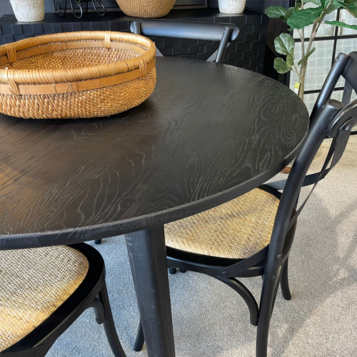 Vicchy Round Oak Dining Table 120cm Black - Perfect for Kitchen, Dining Room & Small Space Gatherings
