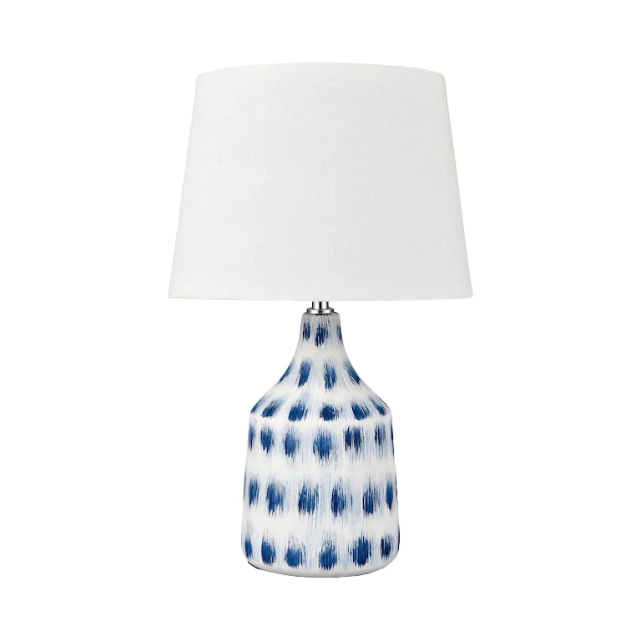 Vintage Blue and White Ceramic Table Lamp - Handcrafted Earthenware Nightstand Light for Bedroom, Living Room, or Office Decor