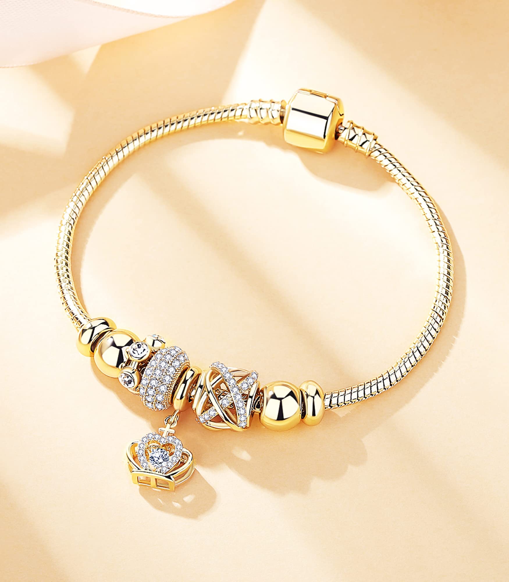 14K Gold Plated Charm Bracelet for Women - Elegant Symbol Bracelet Gift for Mother's Day, Mom, Wife, Her | Perfect for Birthday, Anniversary, Valentine's Day & Special Occasions