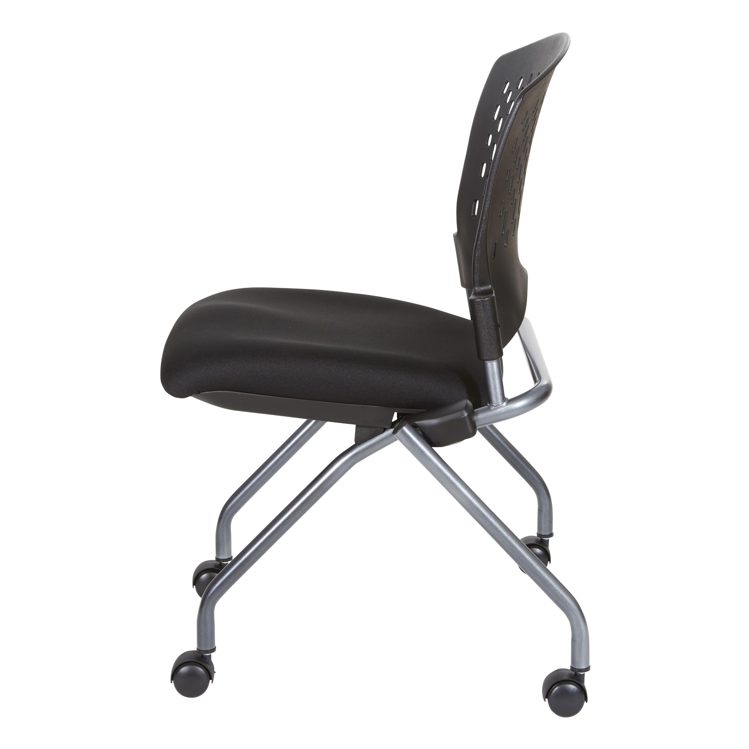 Office Star Deluxe Ventilated Plastic Wrap Around Back Folding Nesting Chair 2-Pack with Coal FreeFlex Fabric - Perfect for Office, Conference Rooms, Events & Home Use