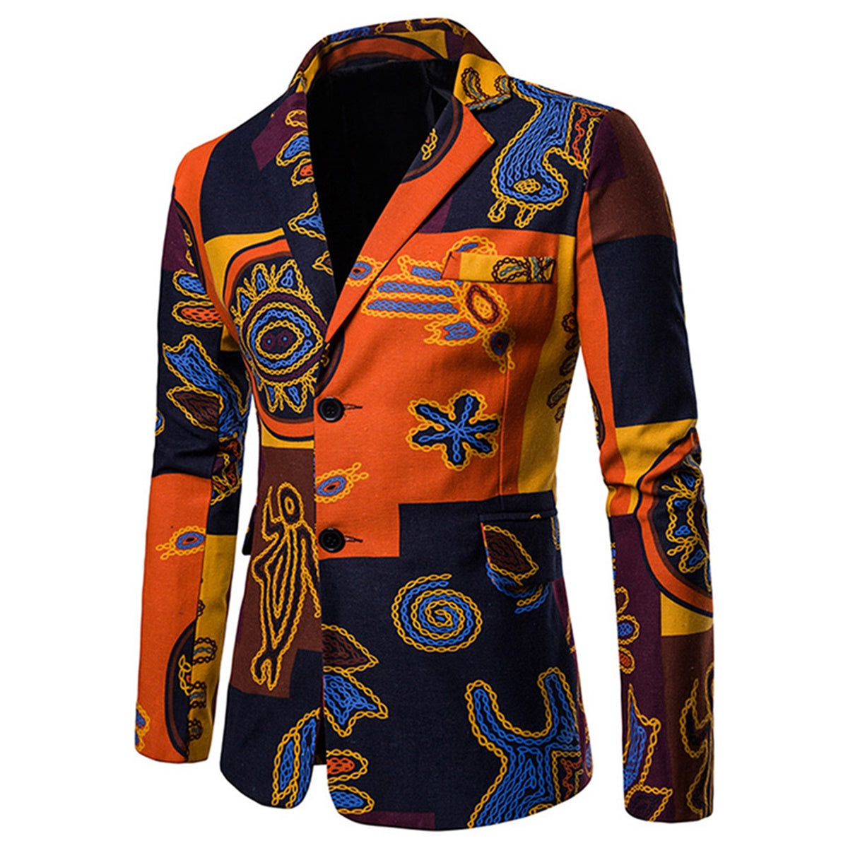 2 Piece Men's Two Button Ethnic Style Print Suit Set - Formal & Wedding Attire for Grooms, Parties & Special Occasions