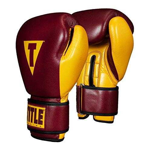 Title Boxing Supreme Leather Bag Gloves - Premium Training Gloves for Boxing & MMA, Maroon/Gold, Large Size - Perfect for Heavy Bag Workouts, Sparring & Fitness Training