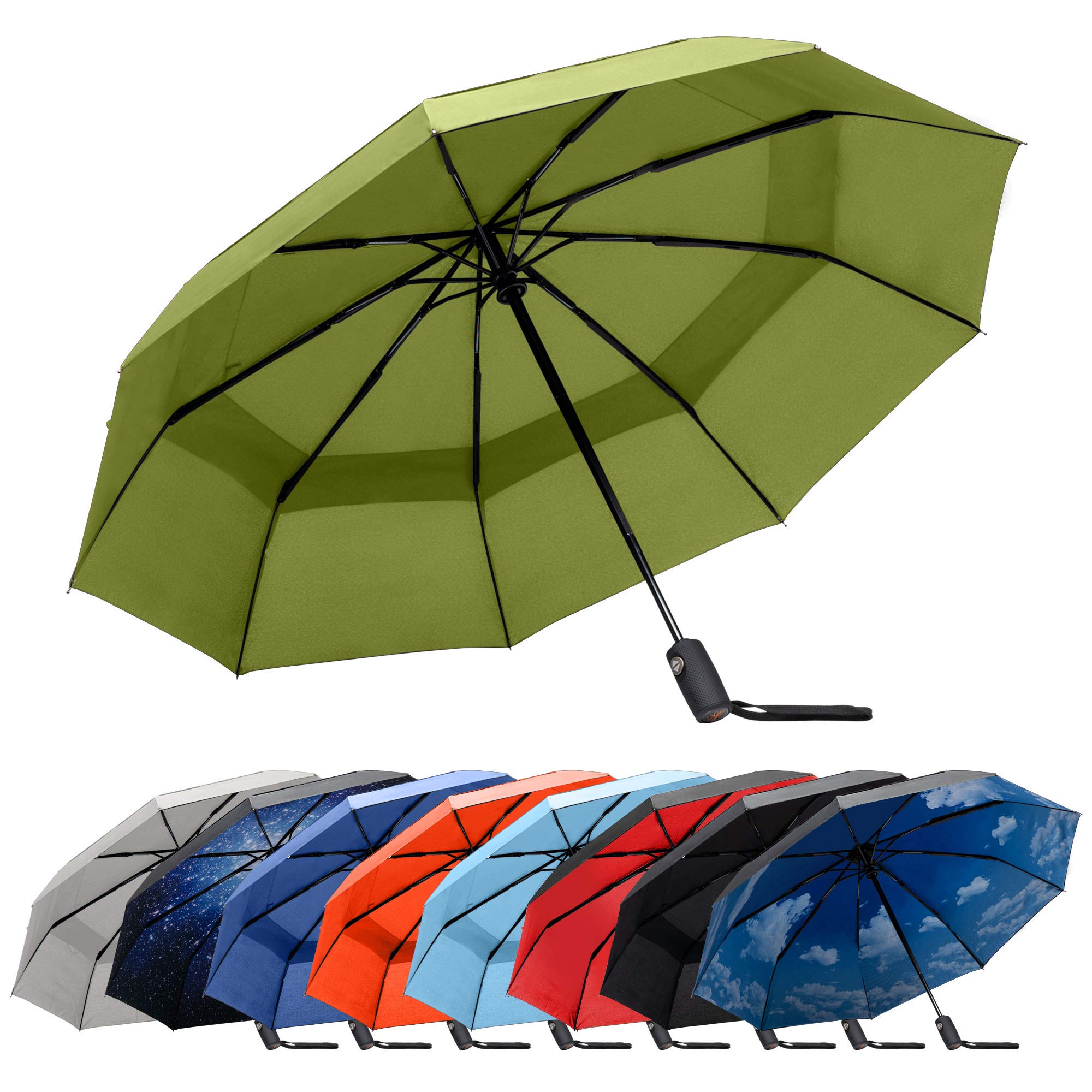 RainPlus Windproof Travel Umbrella - Compact Automatic Folding Umbrella for Men & Women - Strong Windproof & Waterproof Design - Perfect for Car, Backpack, Purse & Daily Commute
